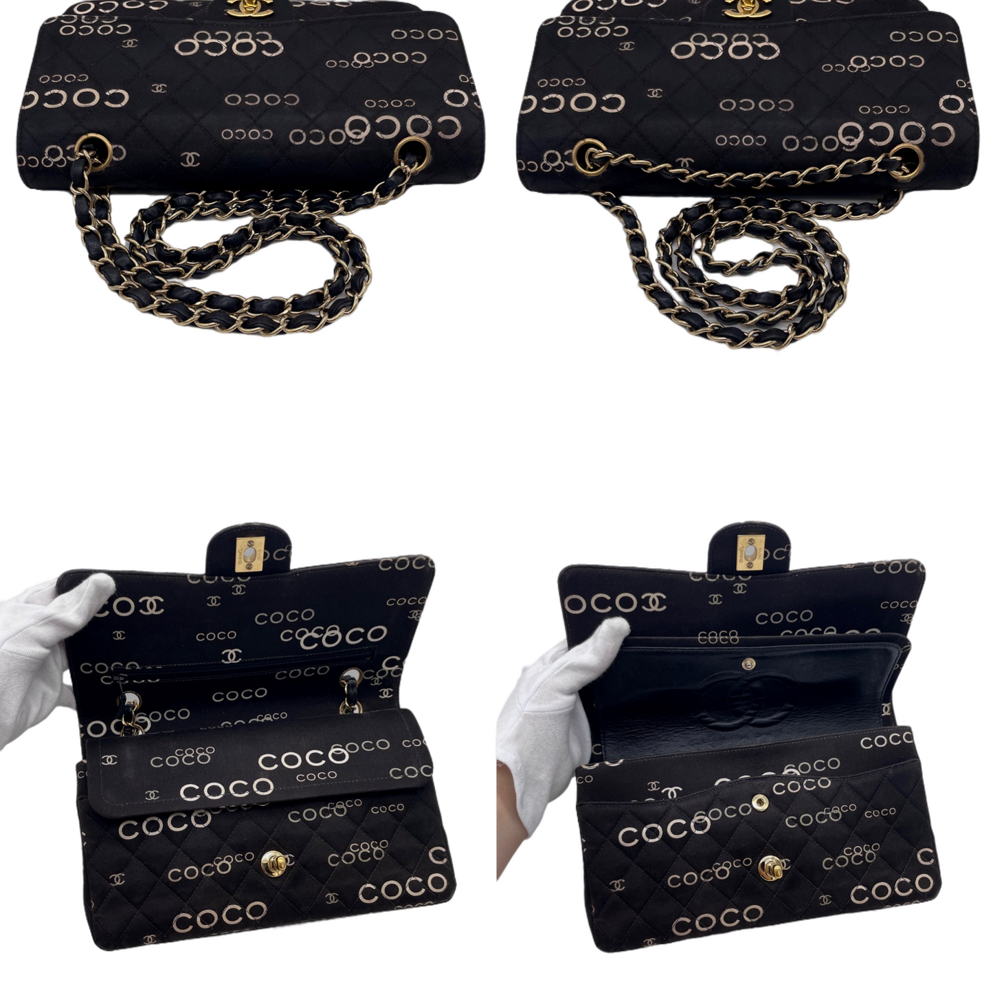 RARE☆☆☆☆☆CHANEL COCO Graffiti Classic Double Chain Shoulder Flap Bag Black & White #