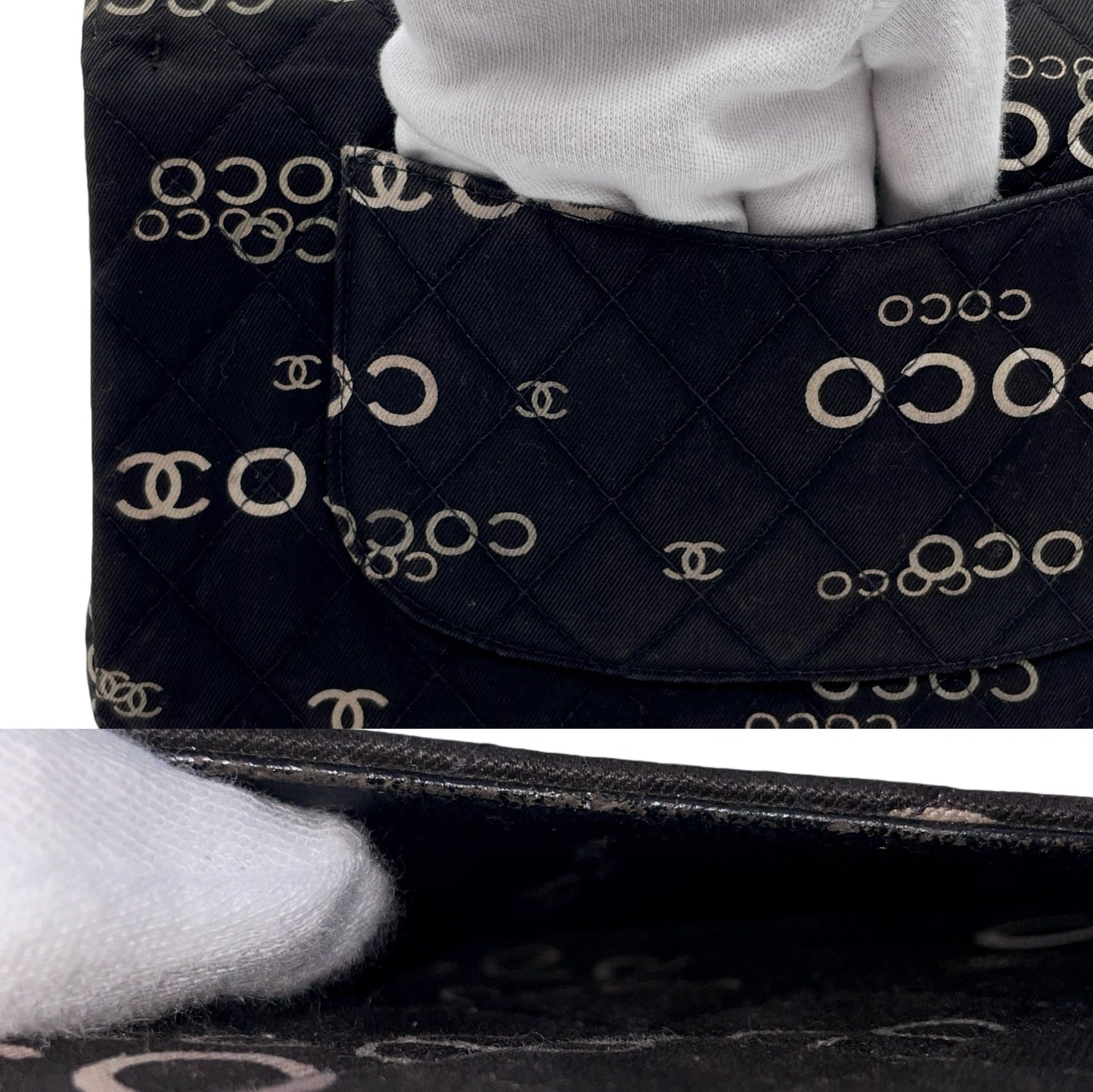 RARE☆☆☆☆☆CHANEL COCO Graffiti Classic Double Chain Shoulder Flap Bag Black & White #