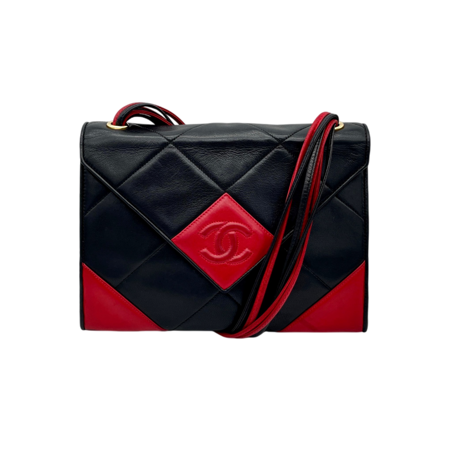CHANEL Lambskin Vintage Shoulder Bag/Black x Red
