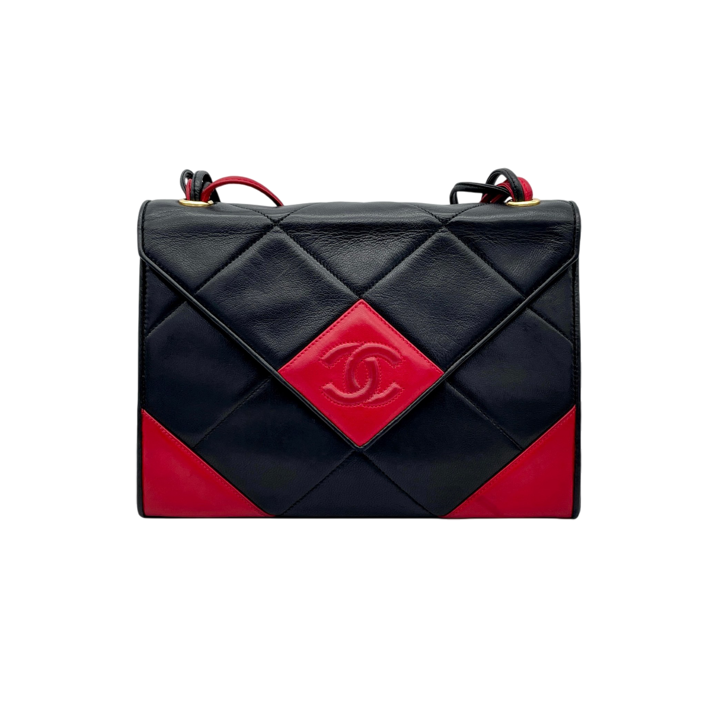 CHANEL Lambskin Vintage Shoulder Bag/Black x Red