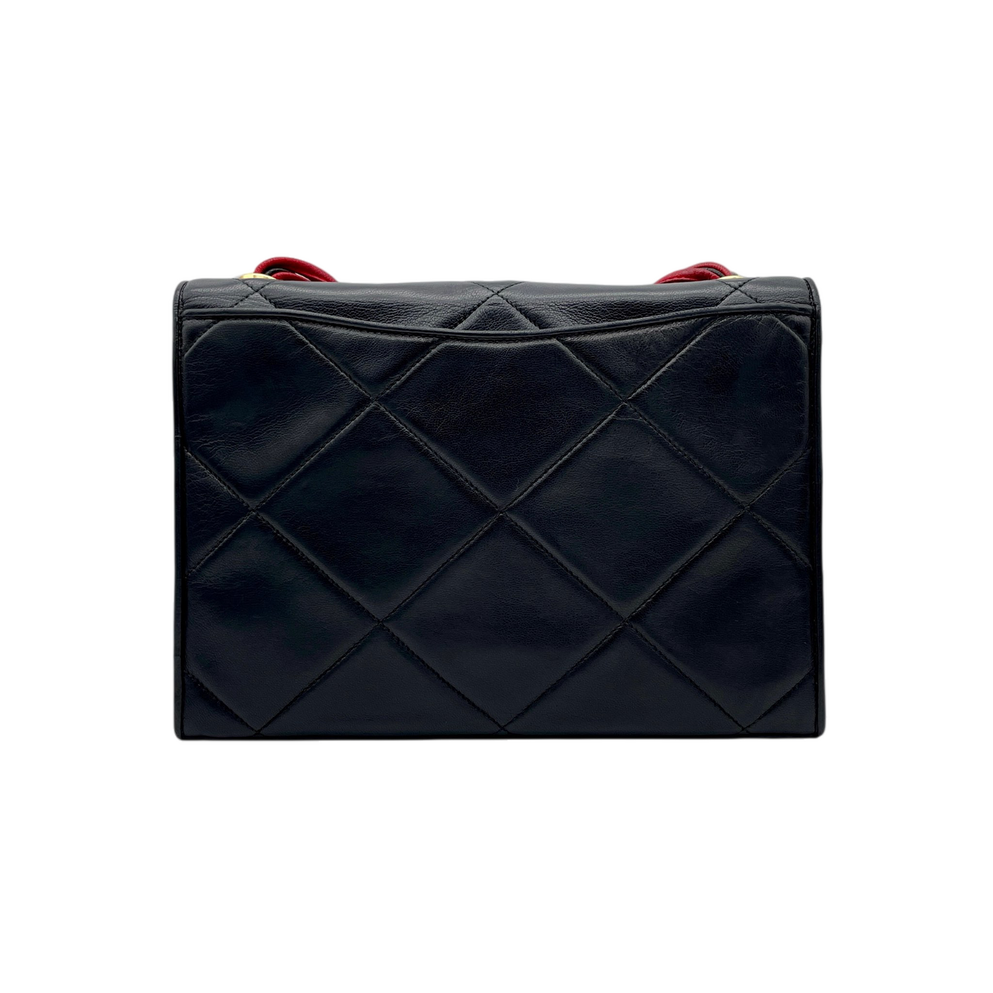 CHANEL Lambskin Vintage Shoulder Bag/Black x Red