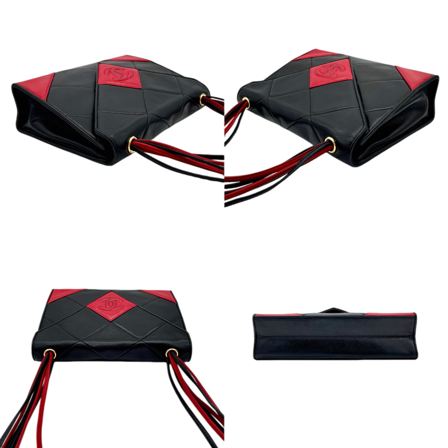 CHANEL Lambskin Vintage Shoulder Bag/Black x Red