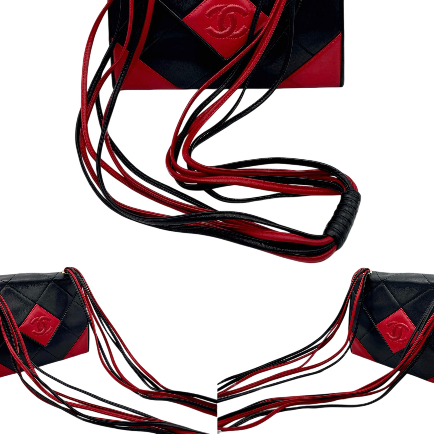 CHANEL Lambskin Vintage Shoulder Bag/Black x Red