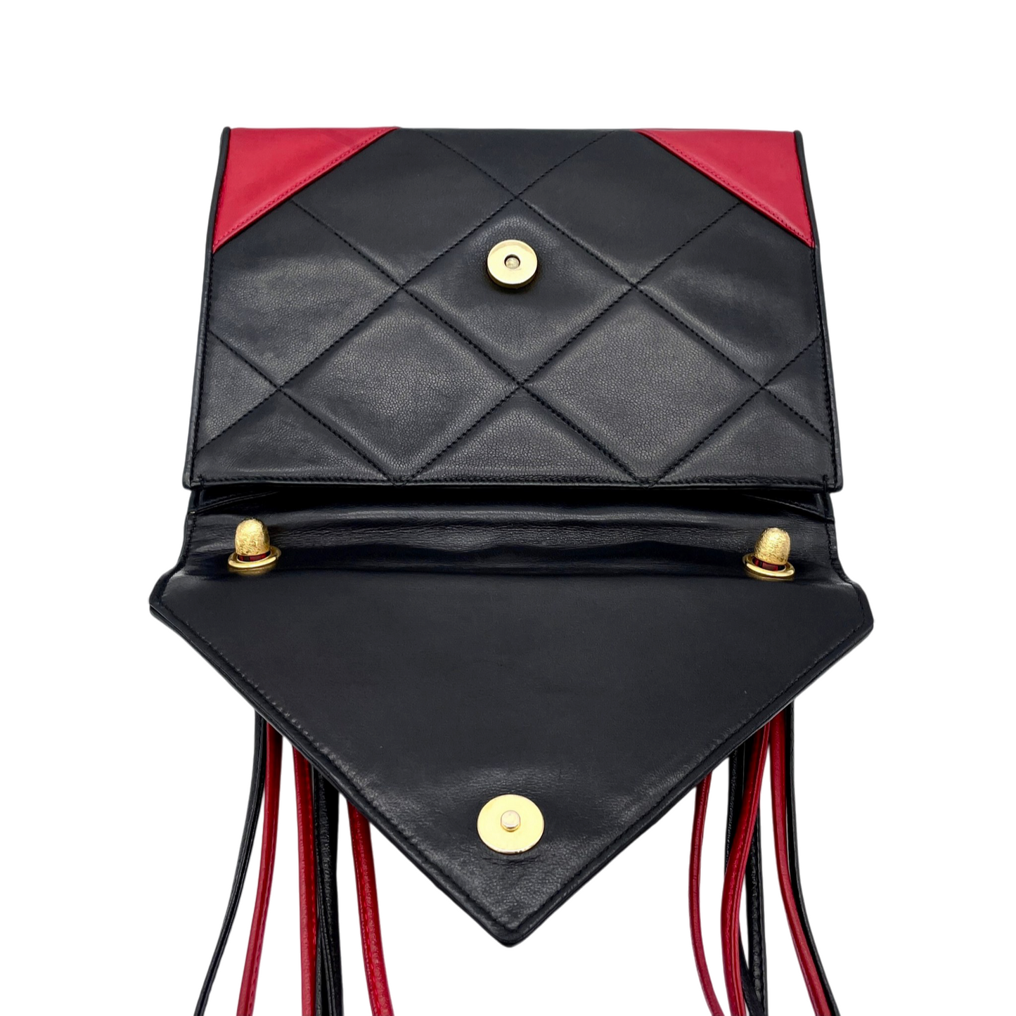 CHANEL Lambskin Vintage Shoulder Bag/Black x Red