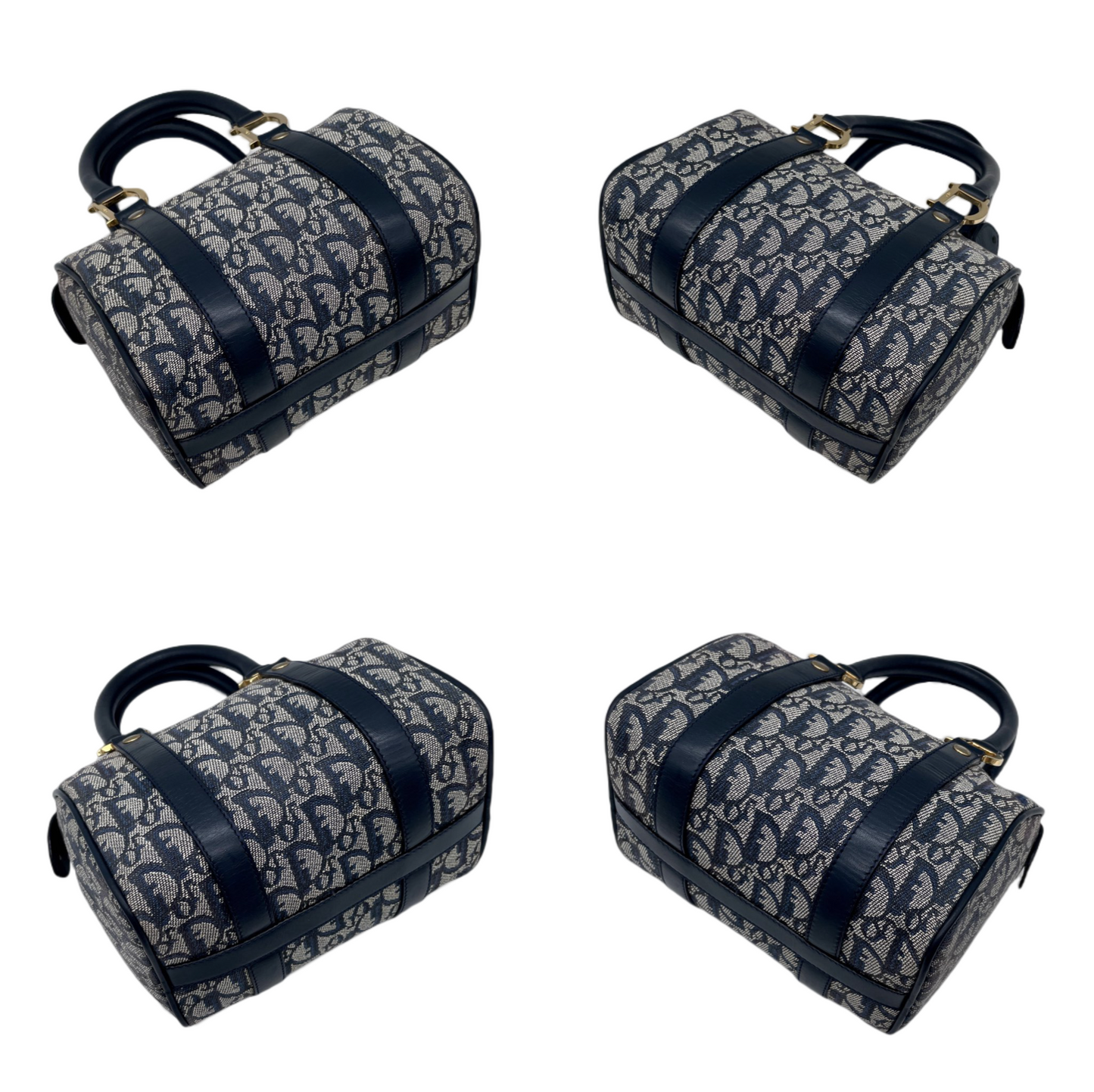 RARE☆☆☆CHRISTIAN DIOR Trotter Canvas Mini Boston Handbag 20cm Navy &amp; Gold