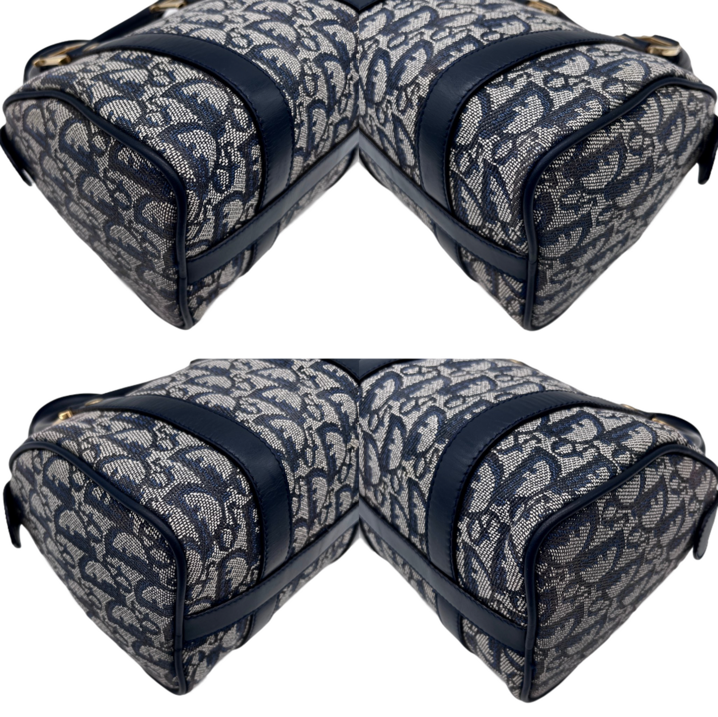 RARE☆☆☆CHRISTIAN DIOR Trotter Canvas Mini Boston Handbag 20cm Navy &amp; Gold