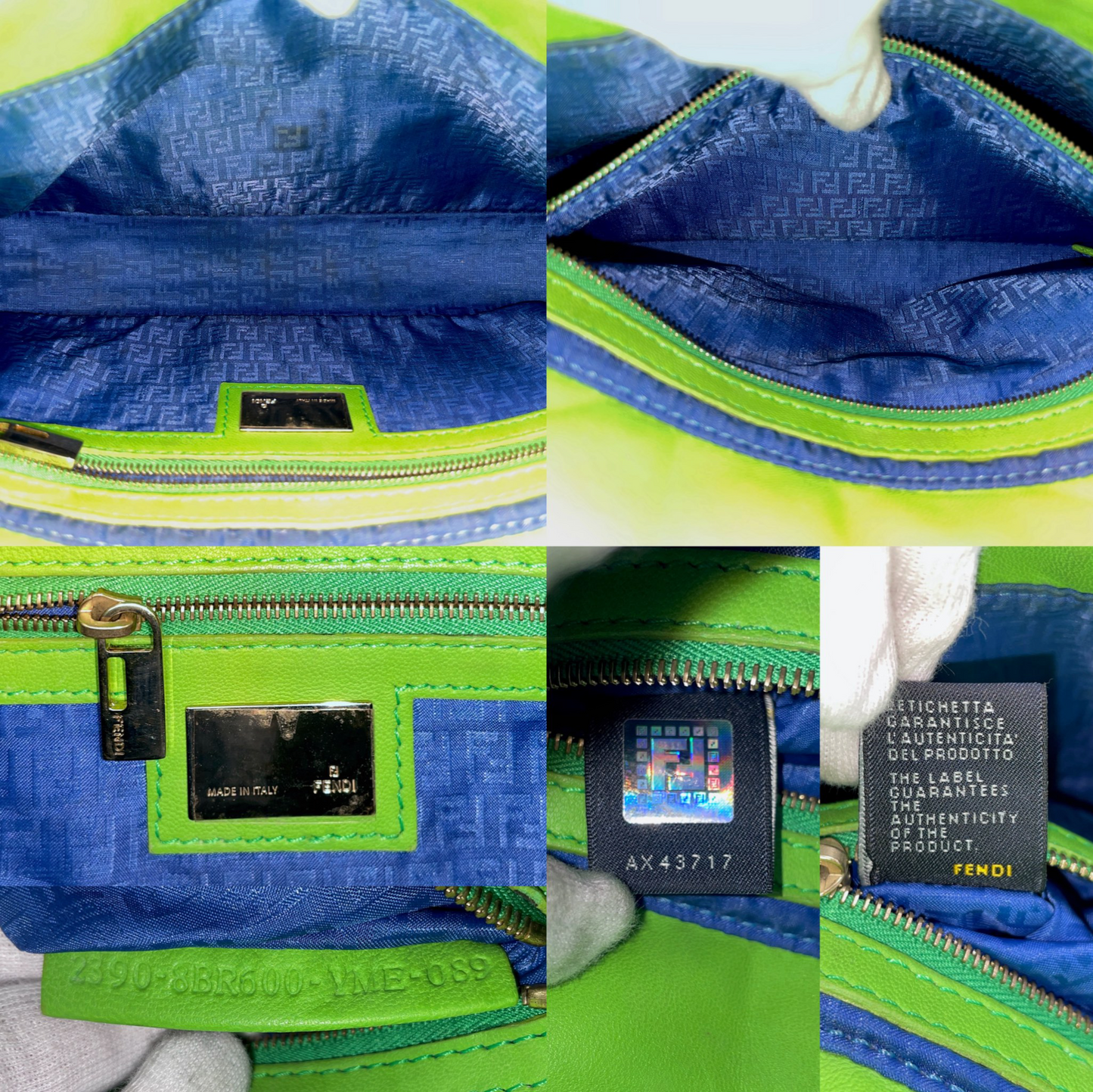 RARE☆☆☆☆Auth FENDI Leather FENDI Logos Mamma Baguette PM Shoulder Bag Green &amp; Gold