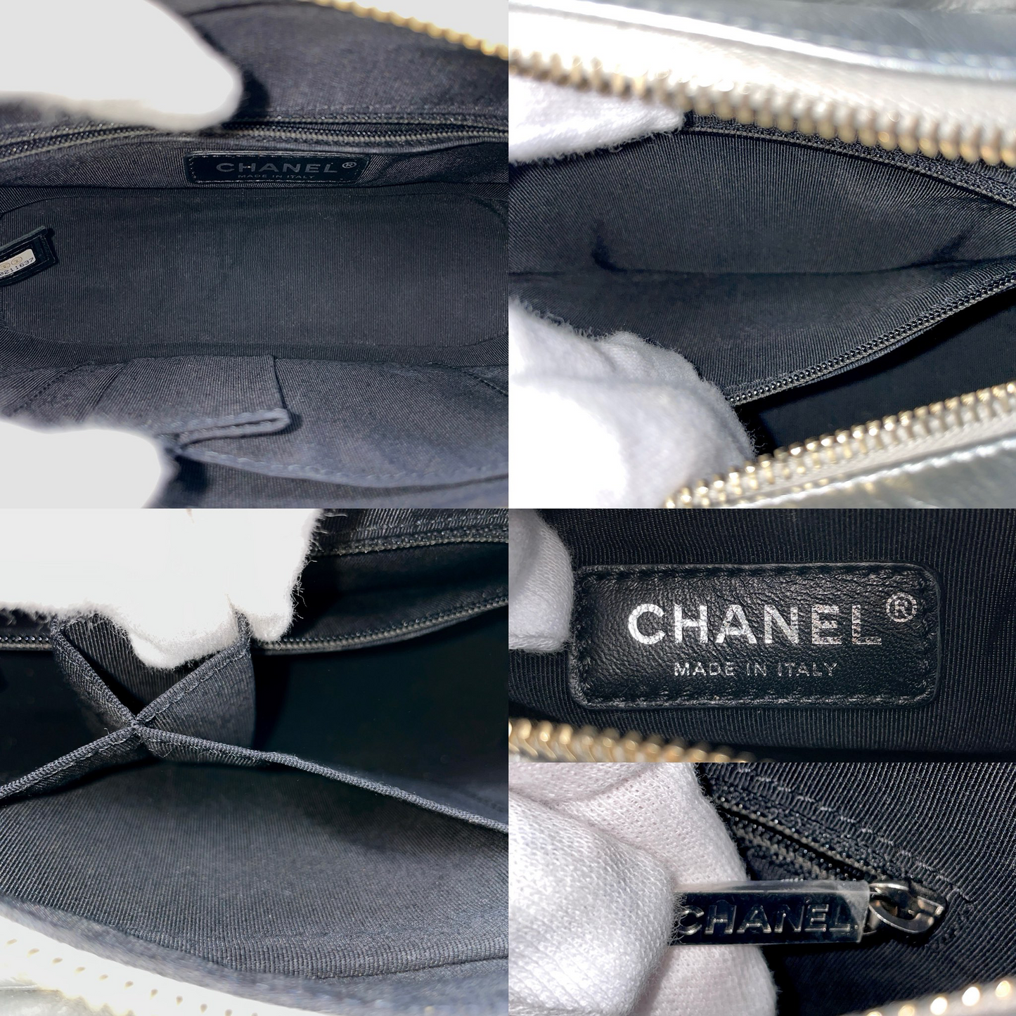 RARE★★★★CHANEL 2021~ Gabrielle Chanel Sequined Leather Double Chain Strap Hobo Crossbody Bag Mini Silver Gold