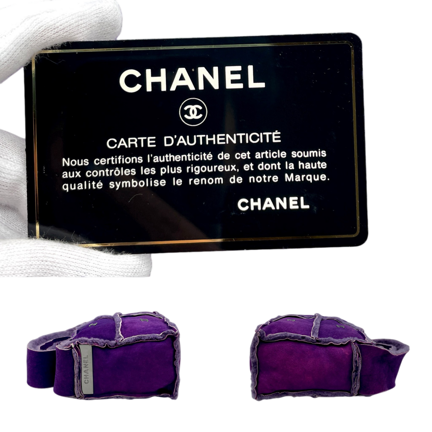 RARE☆☆☆☆CHANEL 2000 CC LOGO Shearling Chocolate Bar Shoulder Bag Purple & Silver