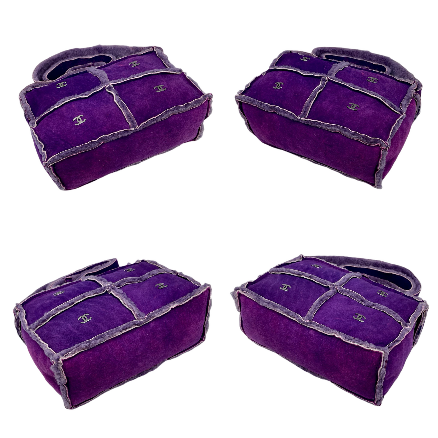 RARE☆☆☆☆CHANEL 2000 CC LOGO Shearling Chocolate Bar Shoulder Bag Purple & Silver