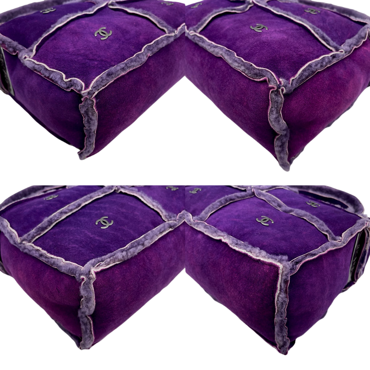 RARE☆☆☆☆CHANEL 2000 CC LOGO Shearling Chocolate Bar Shoulder Bag Purple & Silver