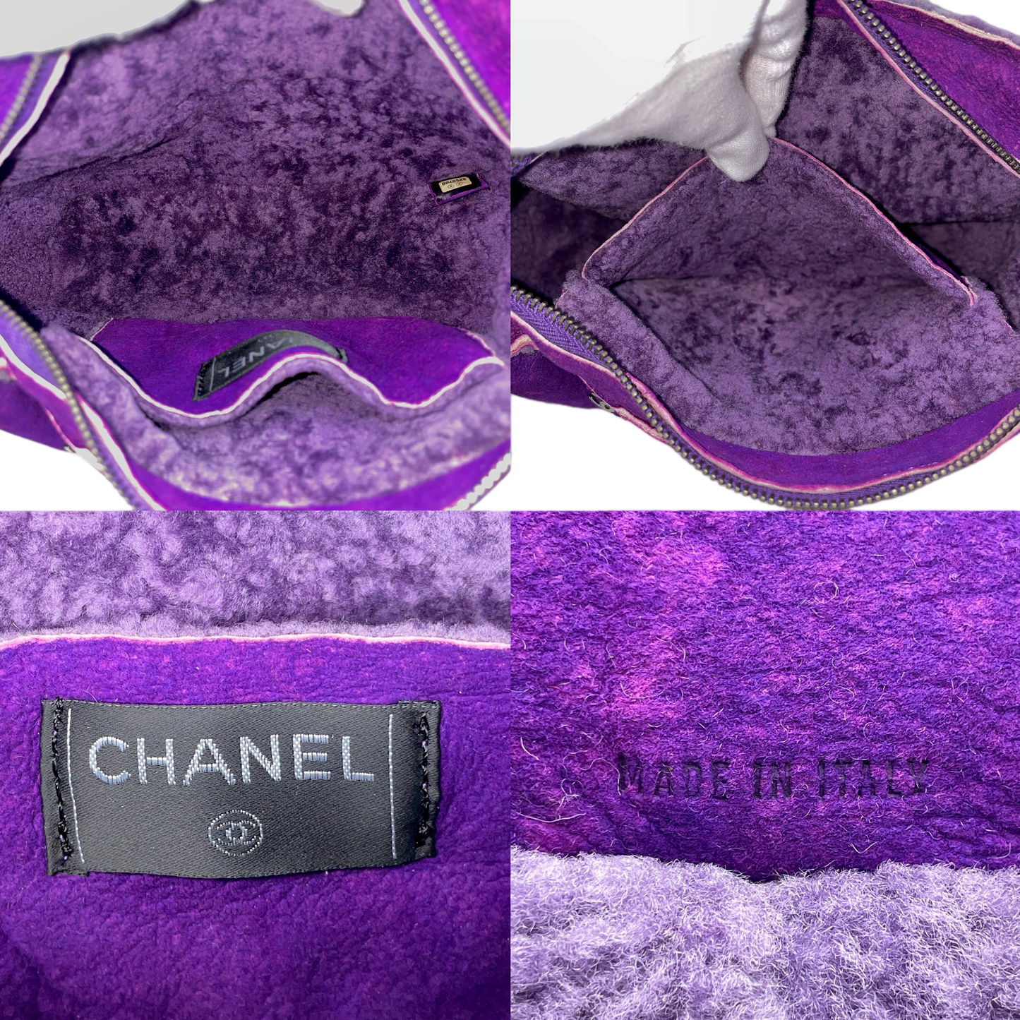 RARE☆☆☆☆CHANEL 2000 CC LOGO Shearling Chocolate Bar Shoulder Bag Purple & Silver