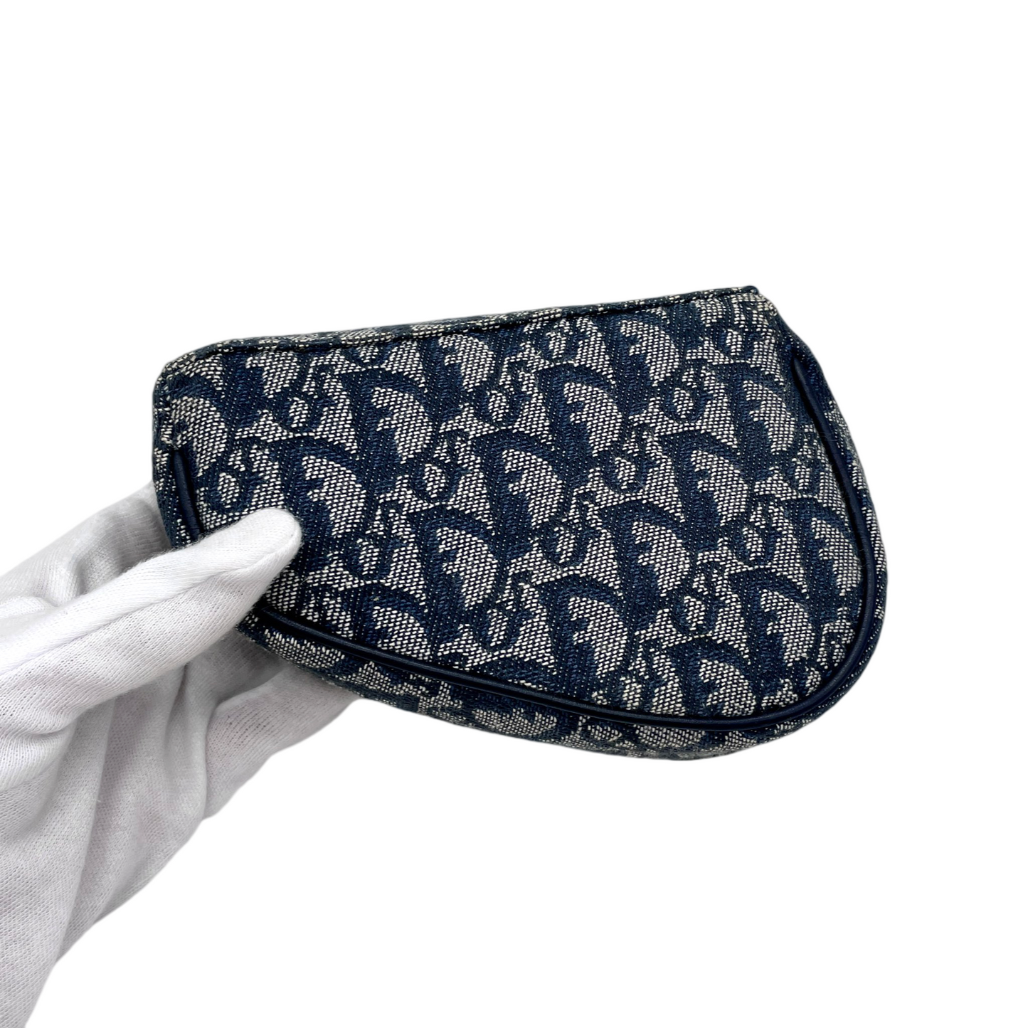 AUTHENTIC PRELOVED CHRISTIAN DIOR 1998 Trotter Canvas D Logo Pendant Mini Saddle Pouch Navy & Gold