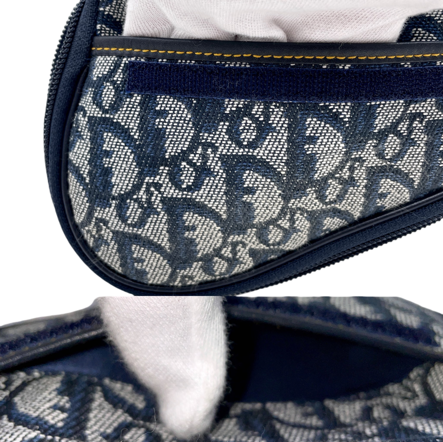AUTHENTIC PRELOVED CHRISTIAN DIOR 1998 Trotter Canvas D Logo Pendant Mini Saddle Pouch Navy & Gold