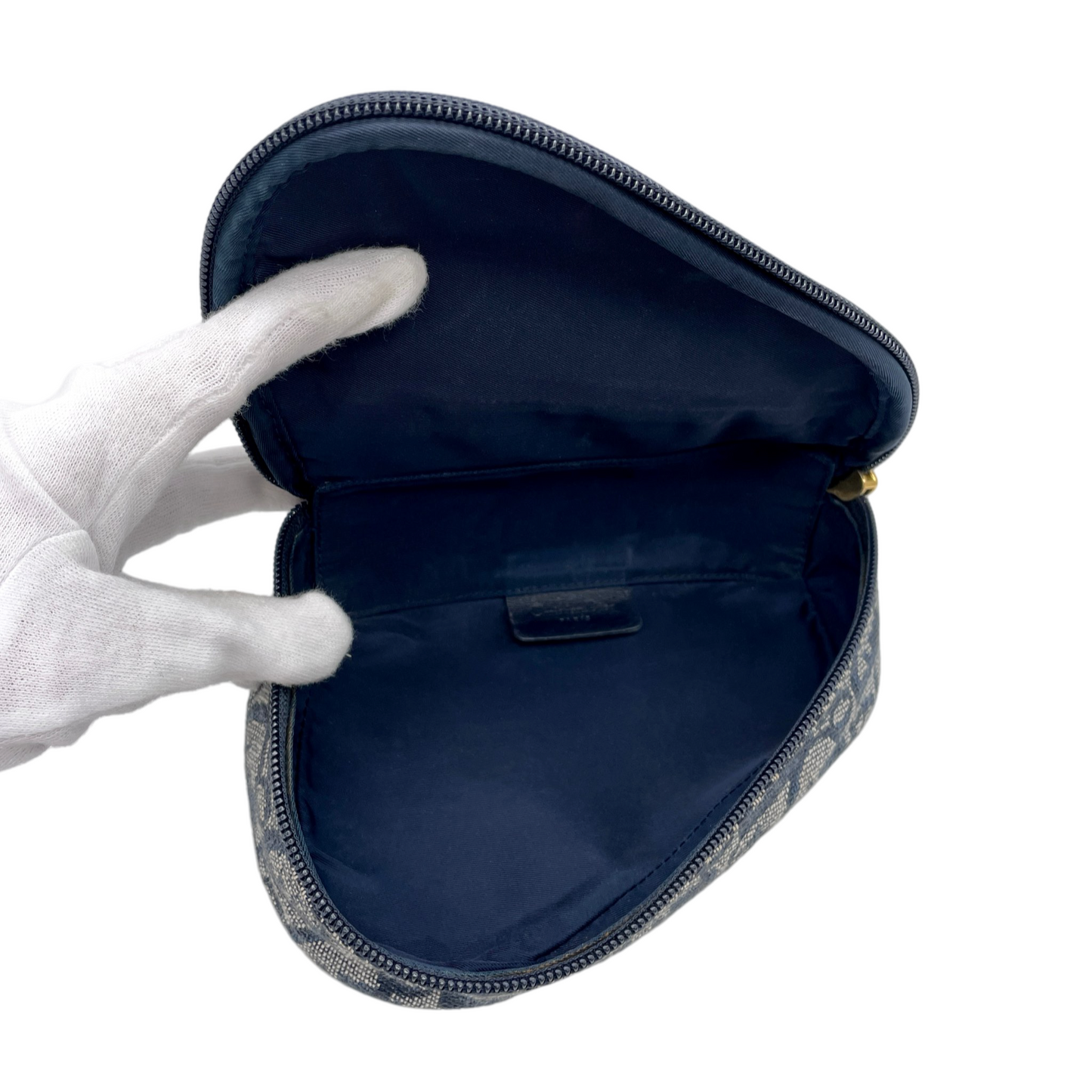 AUTHENTIC PRELOVED CHRISTIAN DIOR 1998 Trotter Canvas D Logo Pendant Mini Saddle Pouch Navy & Gold