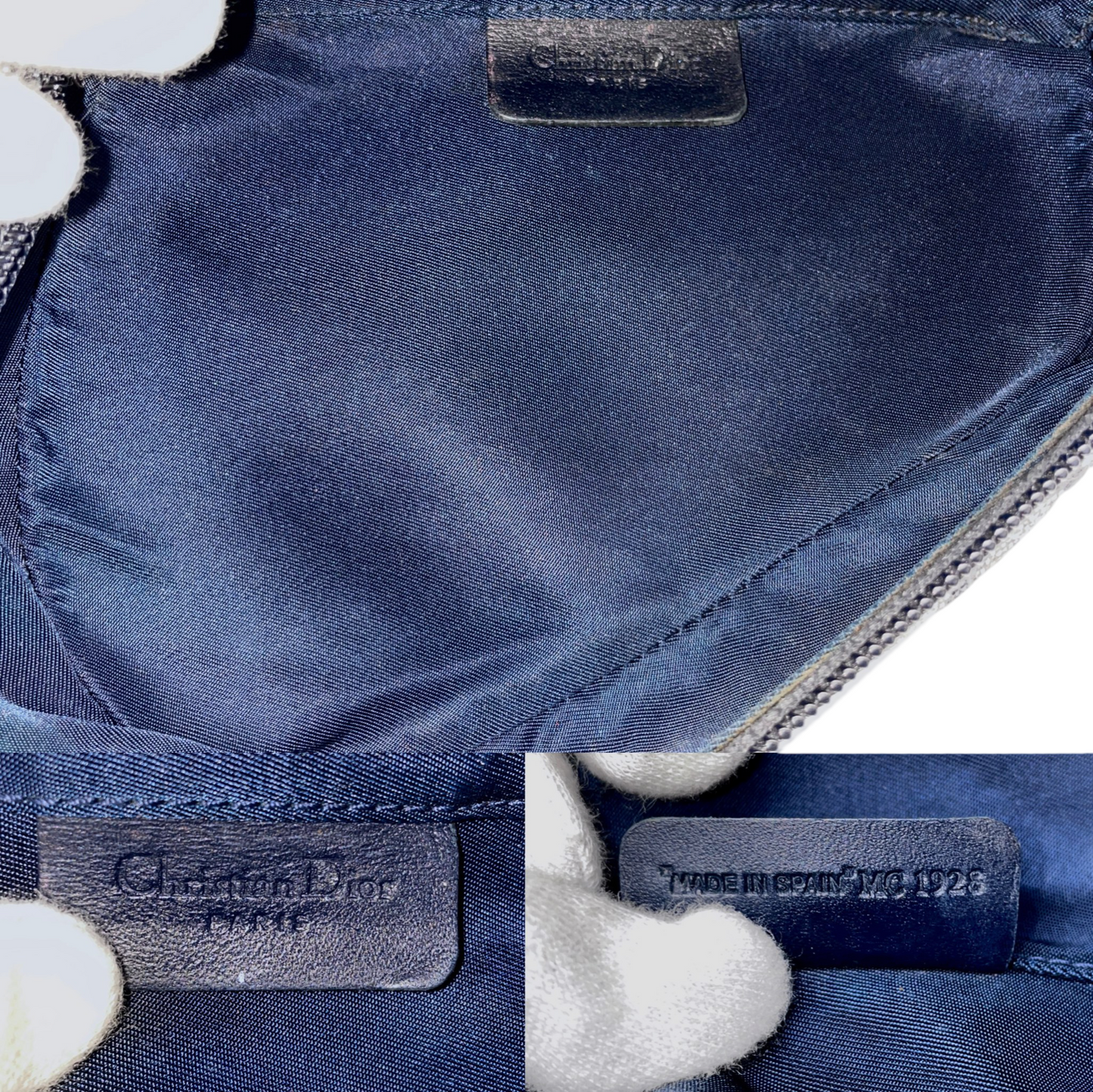 AUTHENTIC PRELOVED CHRISTIAN DIOR 1998 Trotter Canvas D Logo Pendant Mini Saddle Pouch Navy & Gold