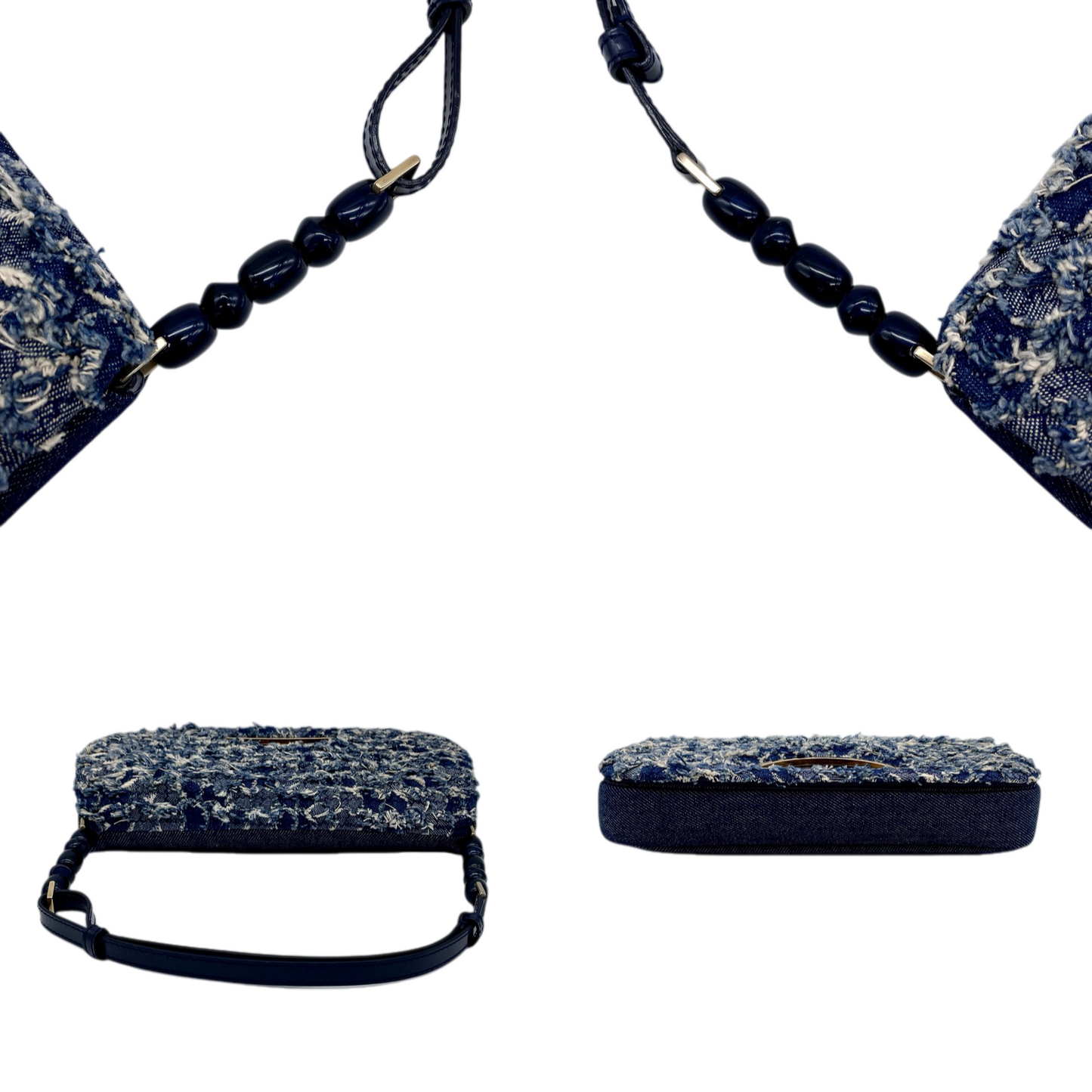 RARE☆☆☆☆☆CHRISTIAN DIOR Patchwork Denim Tweed-Style Malice Pearl Shoulder Bag Navy & Gold
