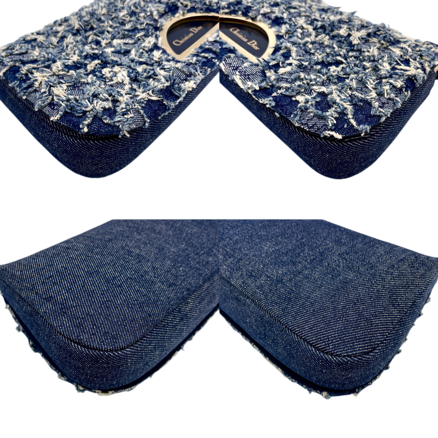 RARE☆☆☆☆☆CHRISTIAN DIOR Patchwork Denim Tweed-Style Malice Pearl Shoulder Bag Navy & Gold