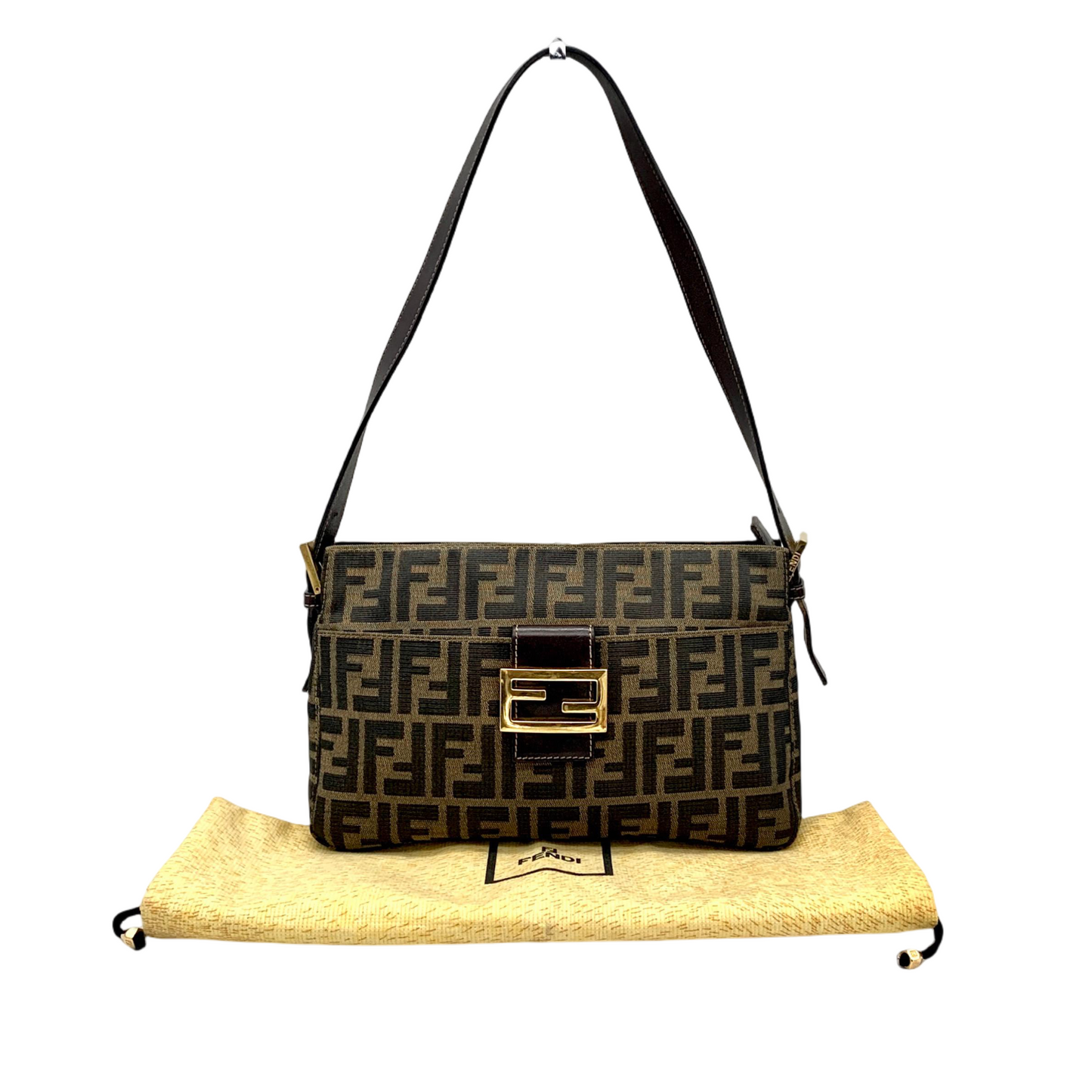 AUTH FENDI ZUCCA V-shaped Mamma Bucket Shoulder Bag