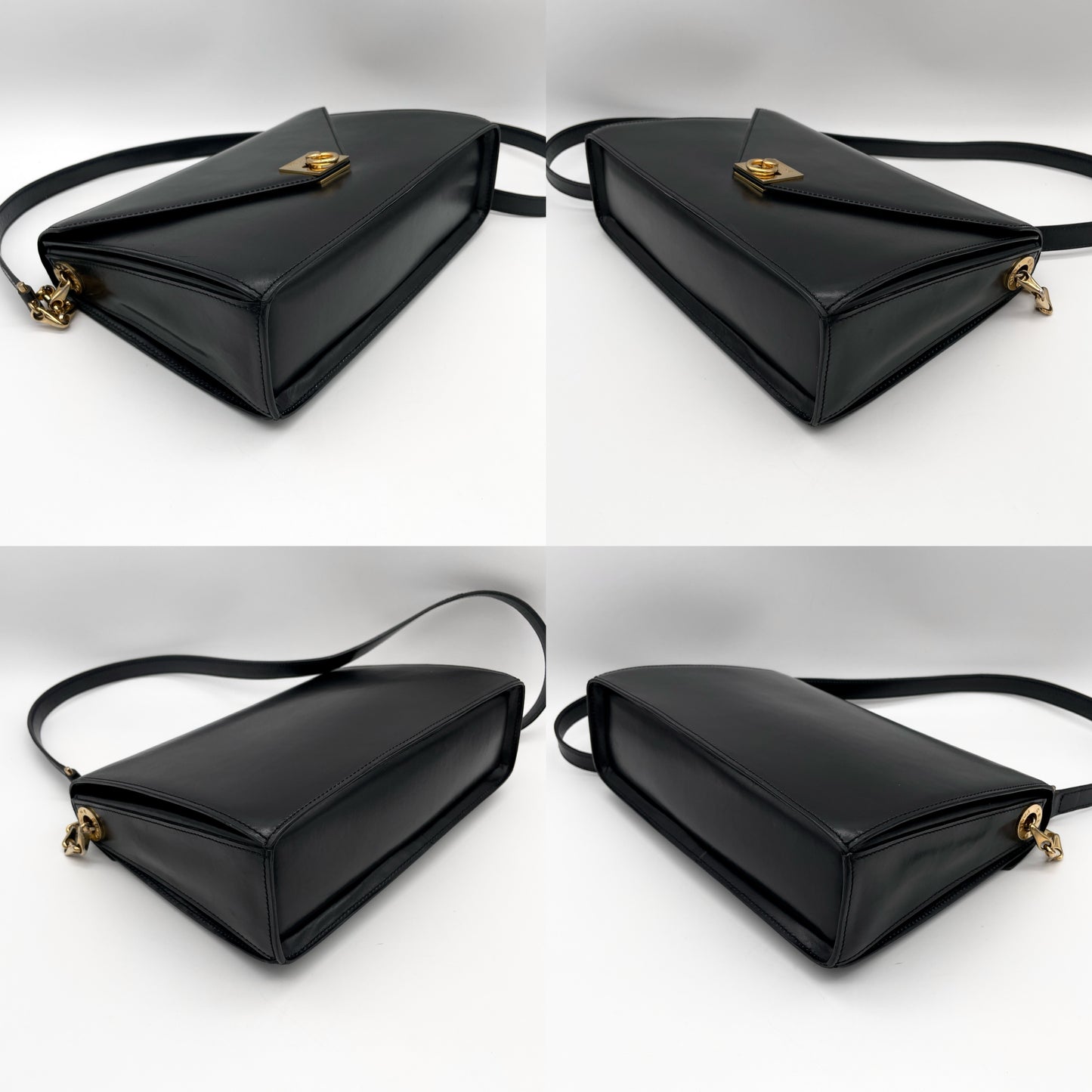 CELINE Turnlock Letter Pack Chain Shoulder Bag in Black Leather GHW