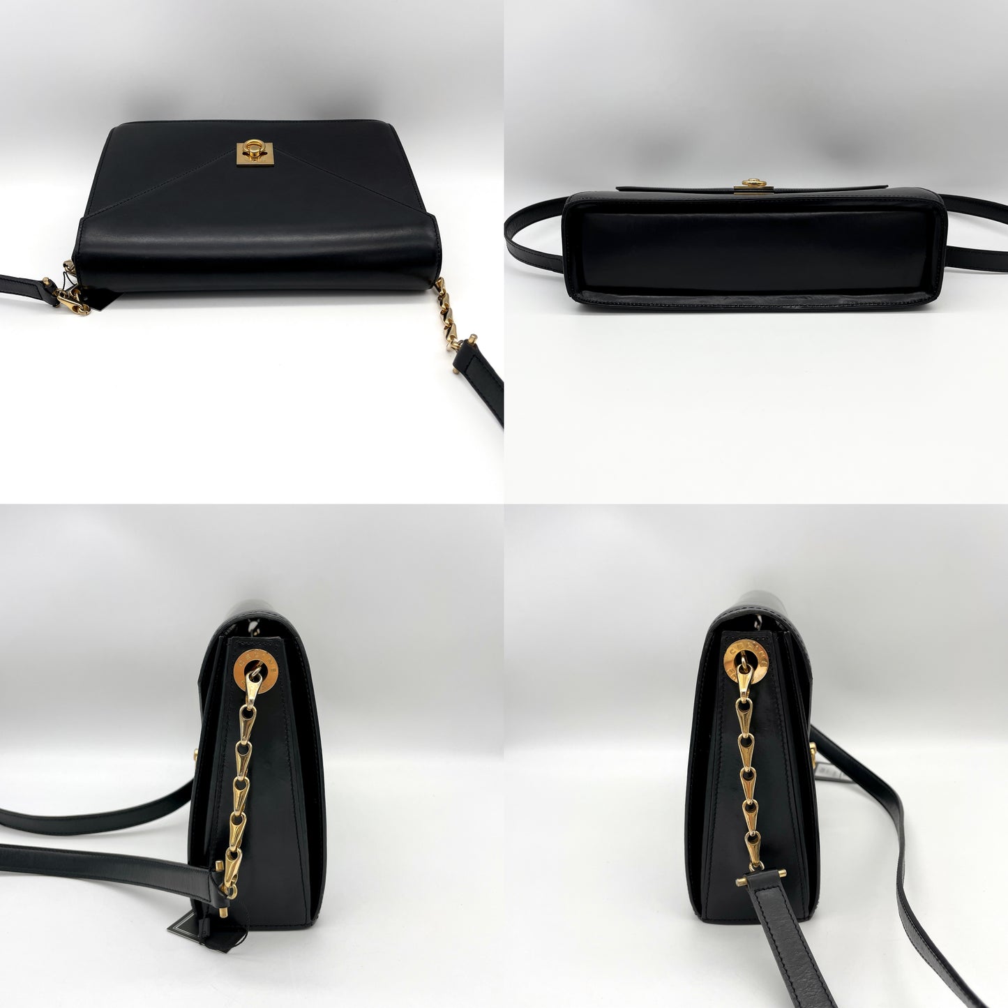 CELINE Turnlock Letter Pack Chain Shoulder Bag in Black Leather GHW