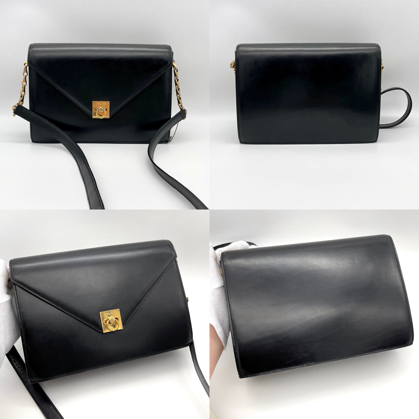 CELINE Turnlock Letter Pack Chain Shoulder Bag in Black Leather GHW