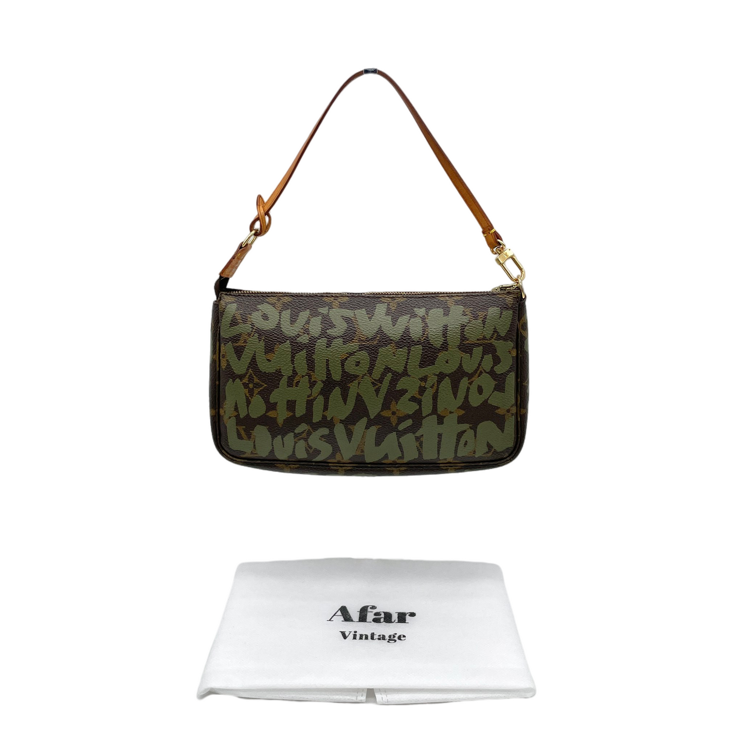 AUTHENTIC PRELOVED RARE☆☆☆☆LOUIS VUITTON 2001 Monogram Graffiti Pochette Accessories Pouch M92191 Khaki Green & Brown