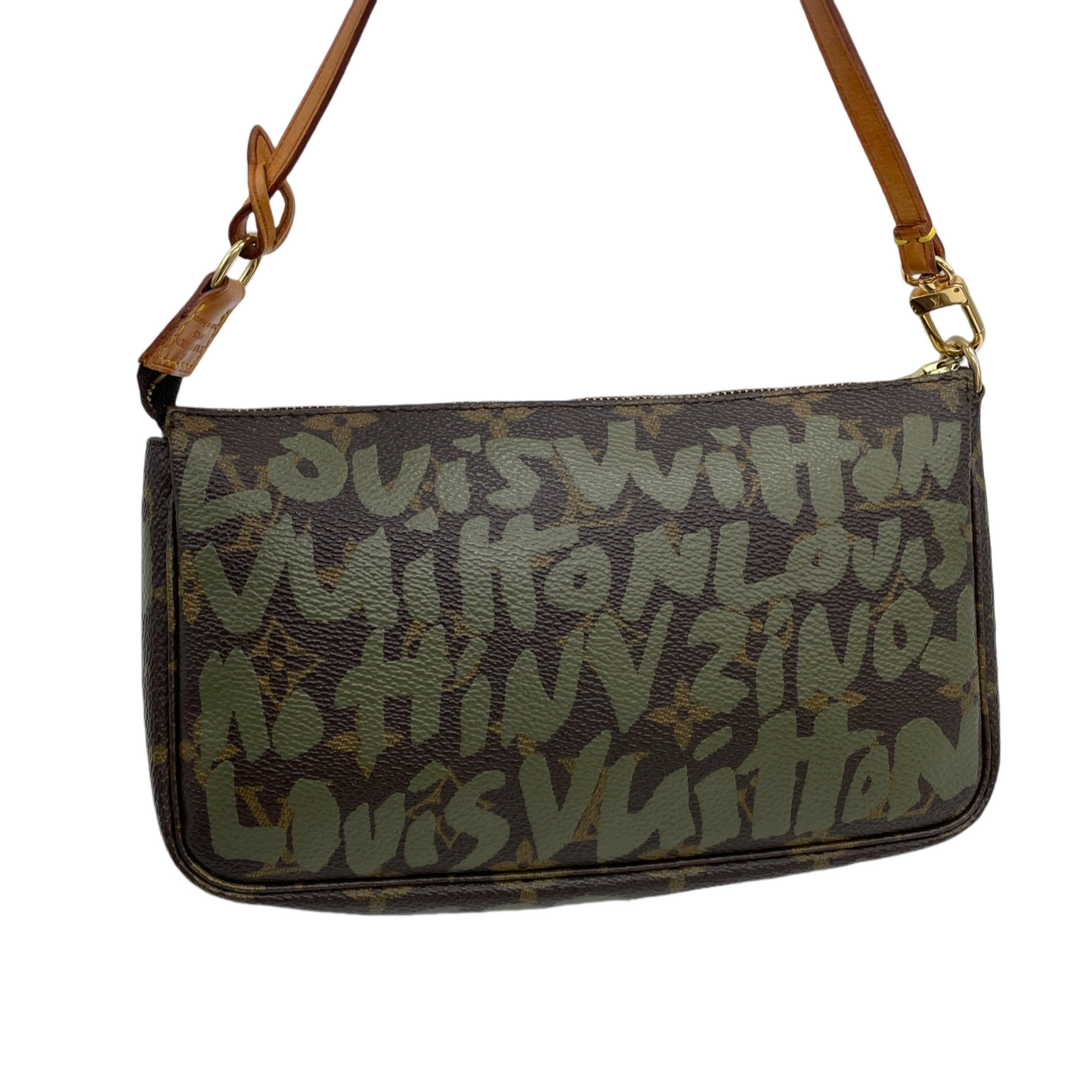 AUTHENTIC PRELOVED RARE☆☆☆☆LOUIS VUITTON 2001 Monogram Graffiti Pochette Accessories Pouch M92191 Khaki Green & Brown