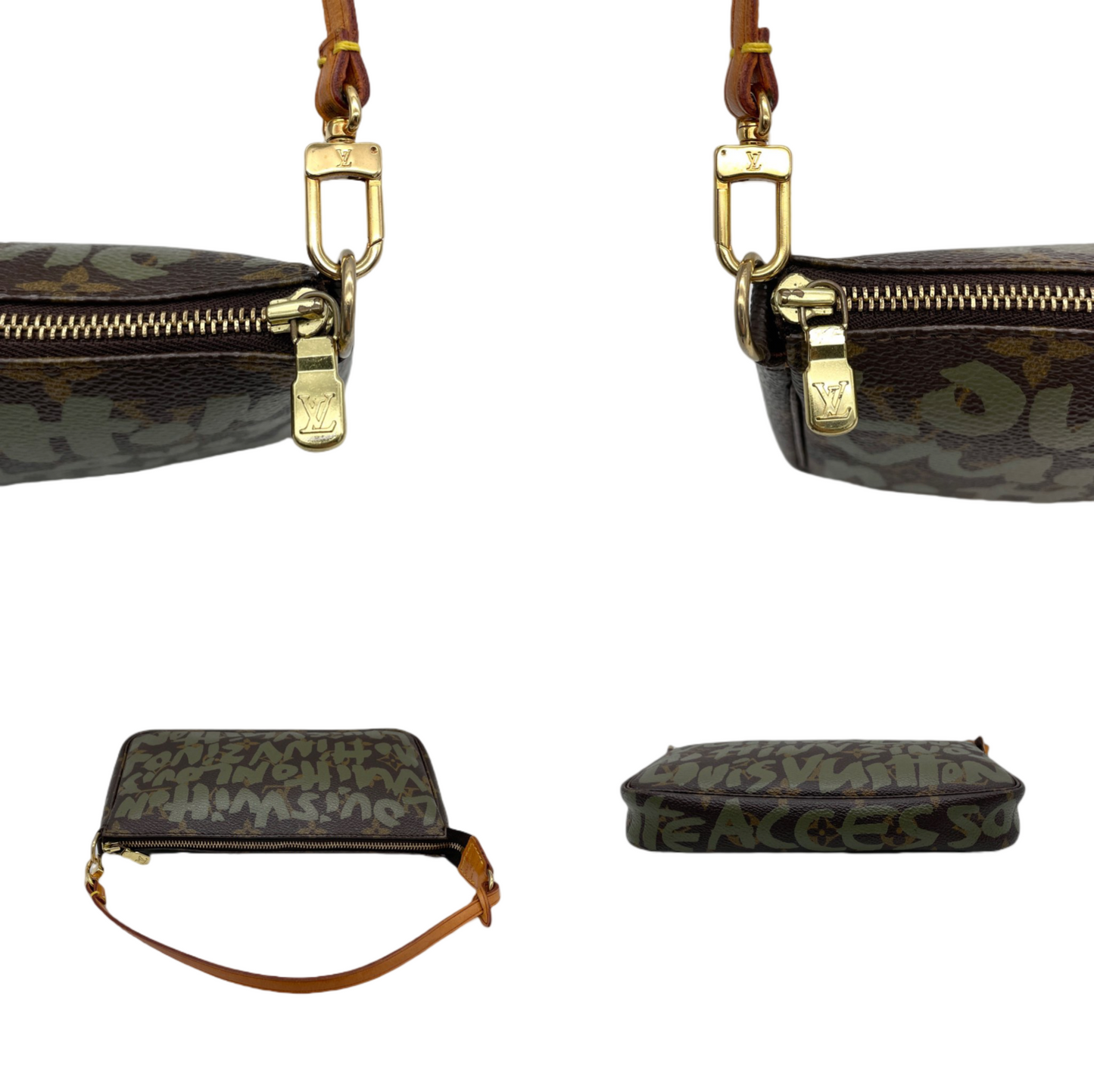 AUTHENTIC PRELOVED RARE☆☆☆☆LOUIS VUITTON 2001 Monogram Graffiti Pochette Accessories Pouch M92191 Khaki Green & Brown