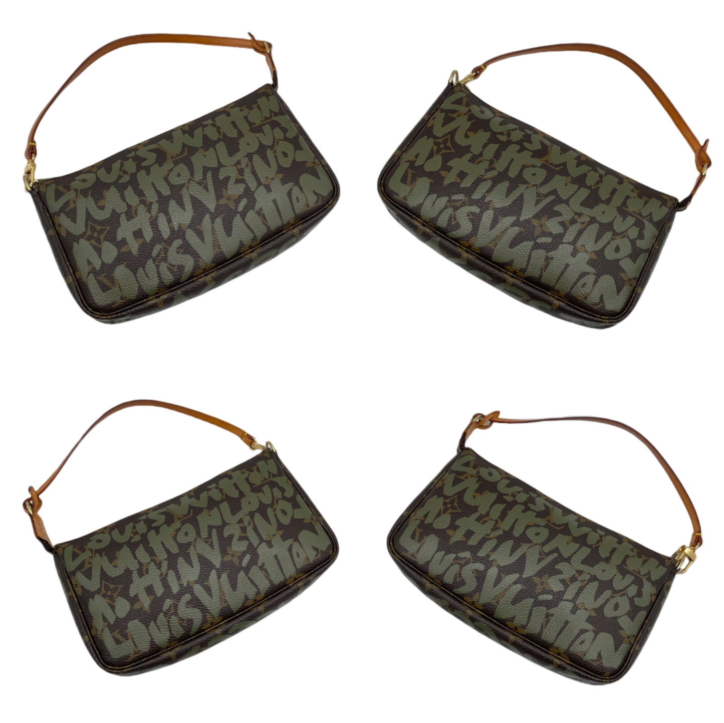 AUTHENTIC PRELOVED RARE☆☆☆☆LOUIS VUITTON 2001 Monogram Graffiti Pochette Accessories Pouch M92191 Khaki Green & Brown