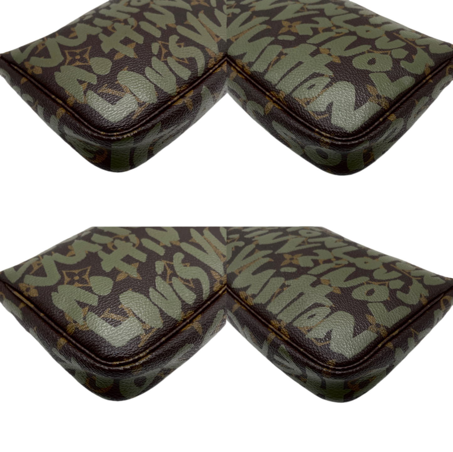 AUTHENTIC PRELOVED RARE☆☆☆☆LOUIS VUITTON 2001 Monogram Graffiti Pochette Accessories Pouch M92191 Khaki Green & Brown