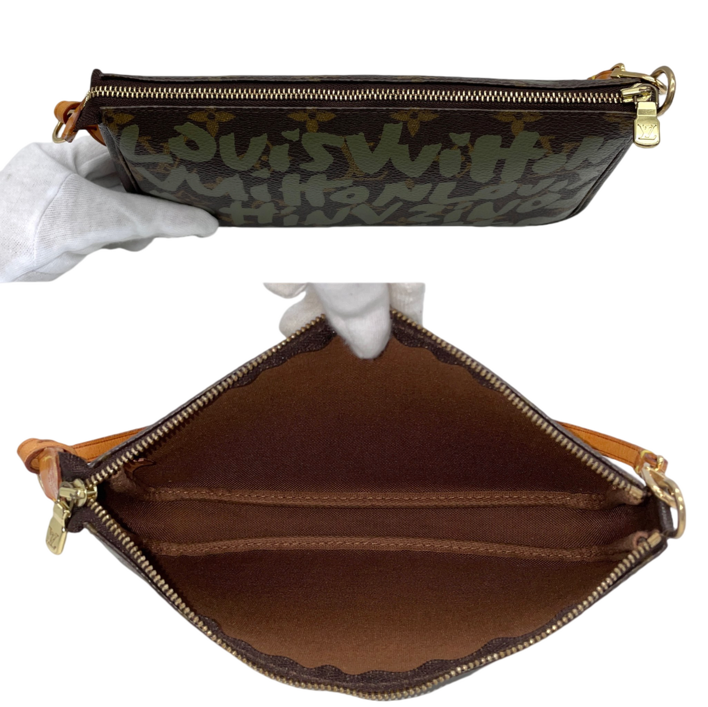 AUTHENTIC PRELOVED RARE☆☆☆☆LOUIS VUITTON 2001 Monogram Graffiti Pochette Accessories Pouch M92191 Khaki Green & Brown
