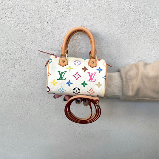 RARE☆☆☆☆LOUIS VUITTON Monogram Multicolor White Mini Speedy M92645/With Strap #