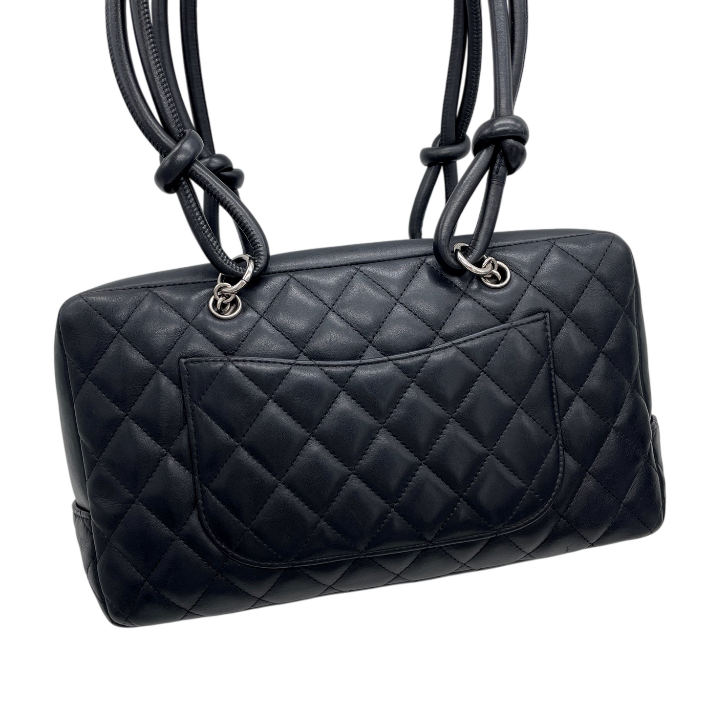 RARE★★★★CHANEL 2005~2006 Cambon Matelassé Cowhide Bowling Shoulder Bag Medium Black Silver