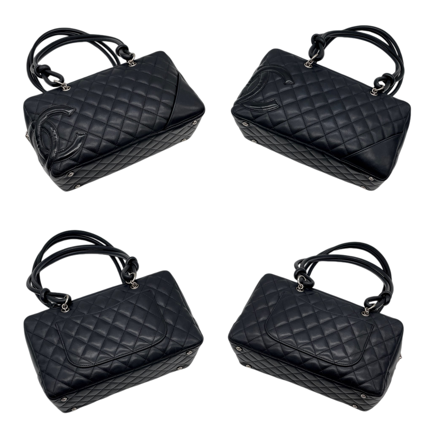 RARE★★★★CHANEL 2005~2006 Cambon Matelassé Cowhide Bowling Shoulder Bag Medium Black Silver