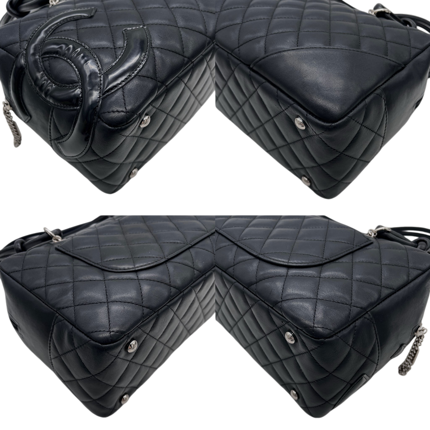 RARE★★★★CHANEL 2005~2006 Cambon Matelassé Cowhide Bowling Shoulder Bag Medium Black Silver