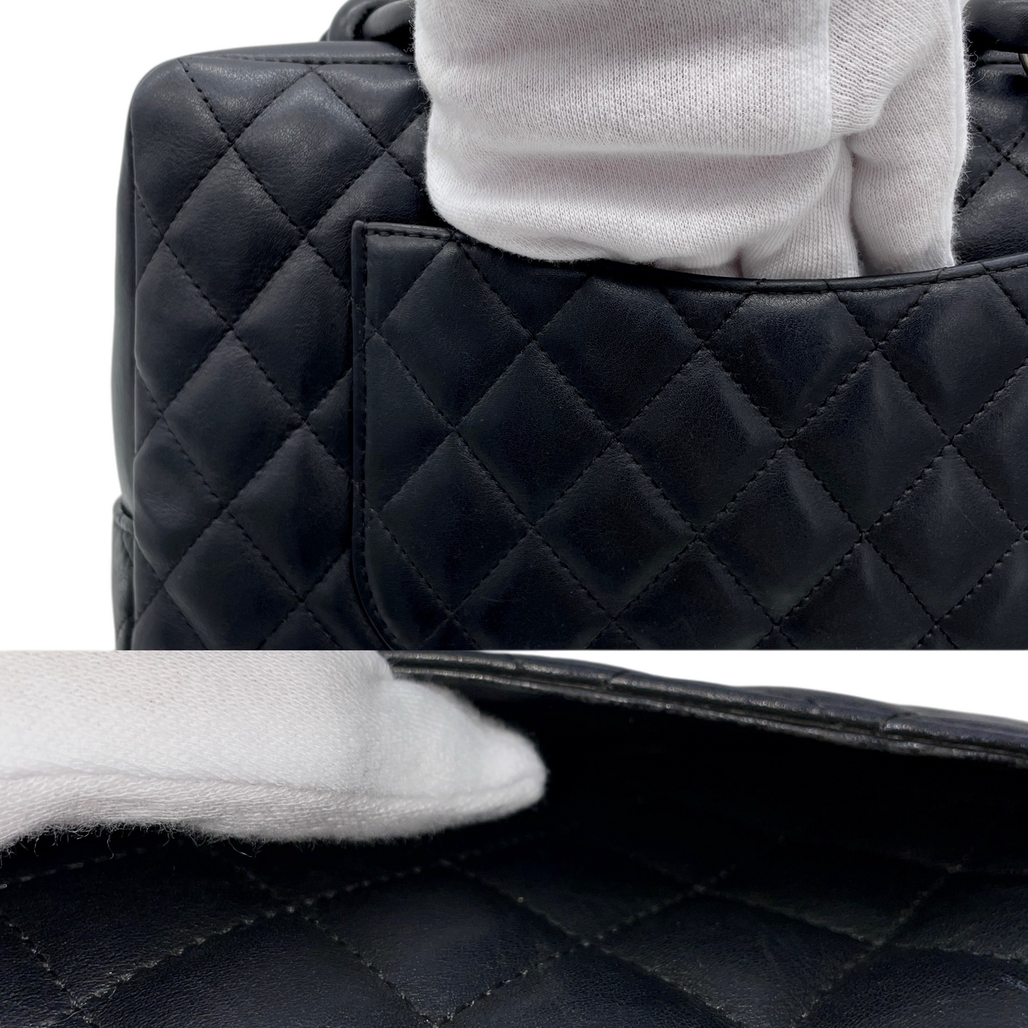 RARE★★★★CHANEL 2005~2006 Cambon Matelassé Cowhide Bowling Shoulder Bag Medium Black Silver