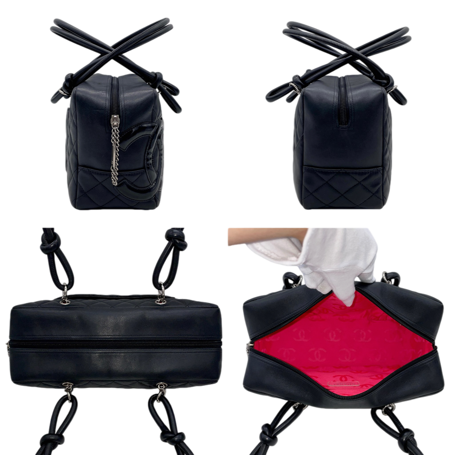 RARE★★★★CHANEL 2005~2006 Cambon Matelassé Cowhide Bowling Shoulder Bag Medium Black Silver