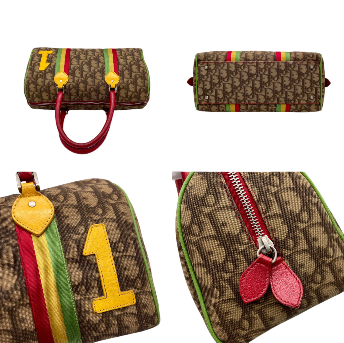 RARE☆☆☆CHRISTIAN DIOR Rasta Line Trotter PVC No.1 Boston Handbag Brown &amp; Multi-color