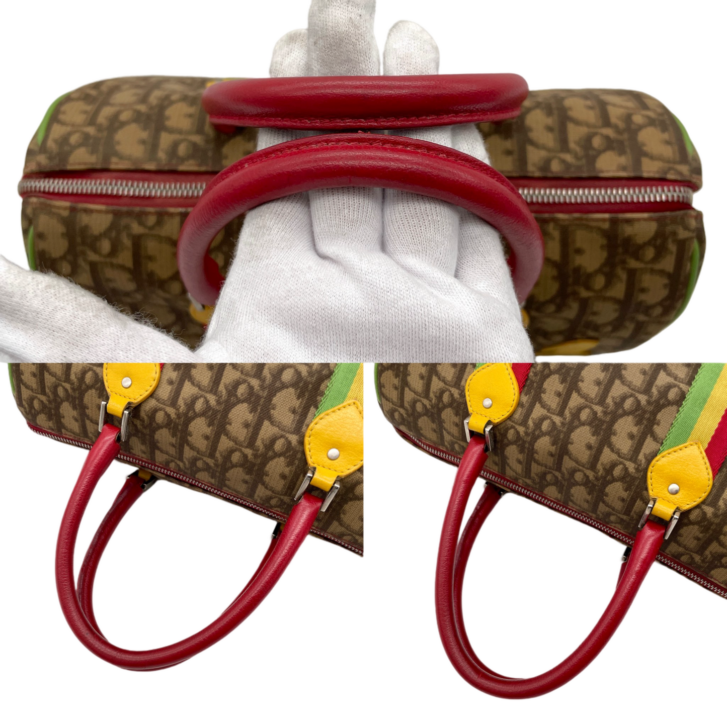 RARE☆☆☆CHRISTIAN DIOR Rasta Line Trotter PVC No.1 Boston Handbag Brown &amp; Multi-color