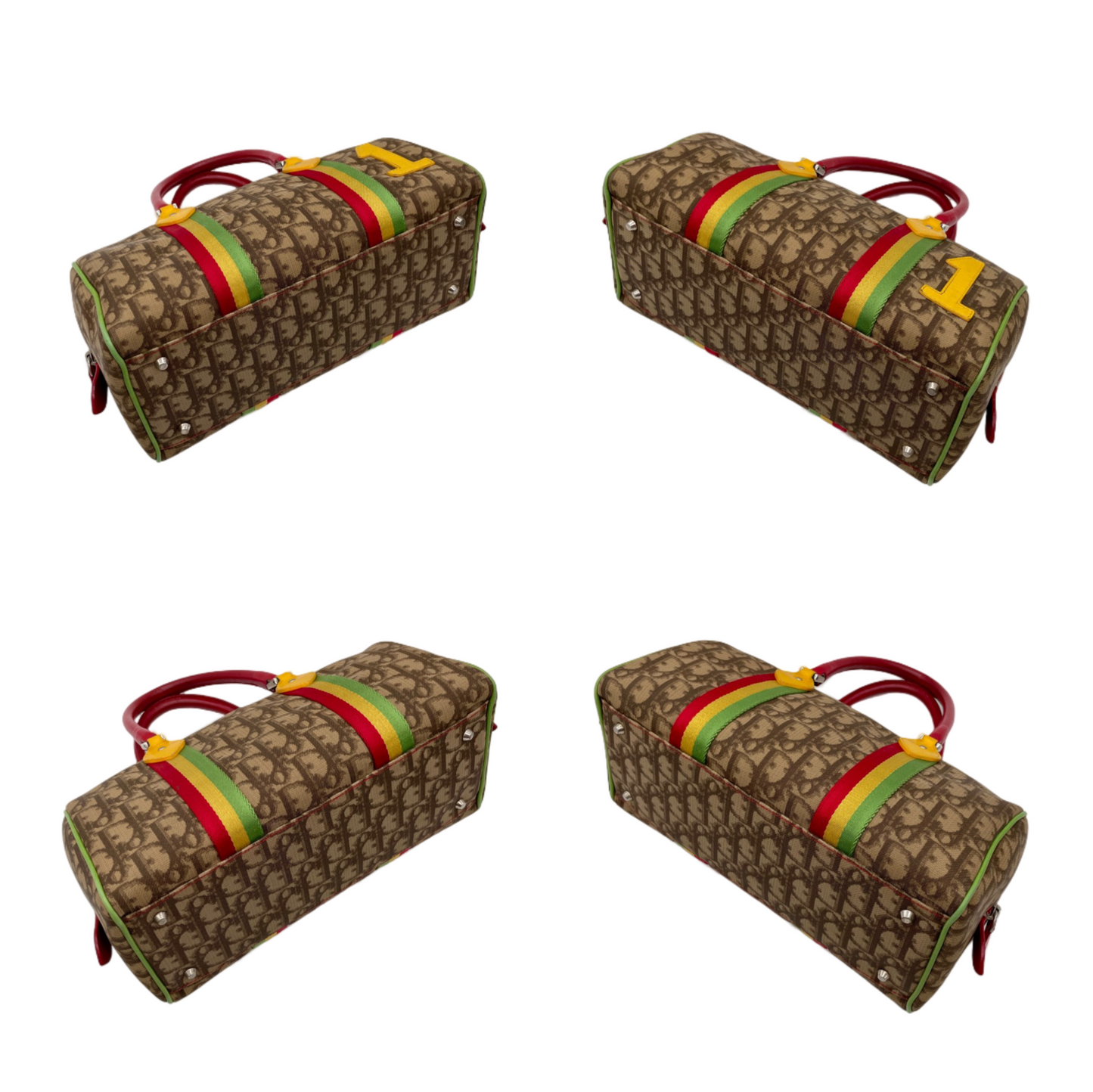 RARE☆☆☆CHRISTIAN DIOR Rasta Line Trotter PVC No.1 Boston Handbag Brown &amp; Multi-color