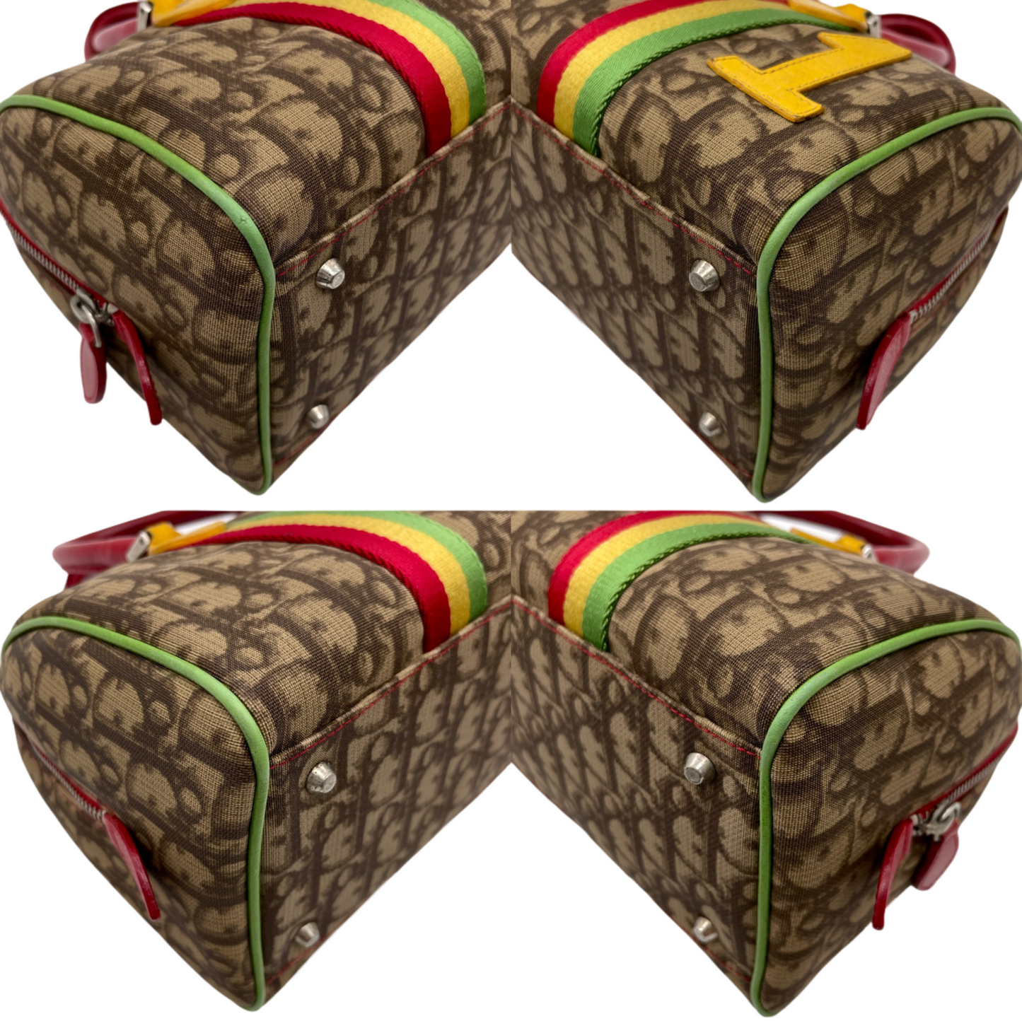 RARE☆☆☆CHRISTIAN DIOR Rasta Line Trotter PVC No.1 Boston Handbag Brown &amp; Multi-color