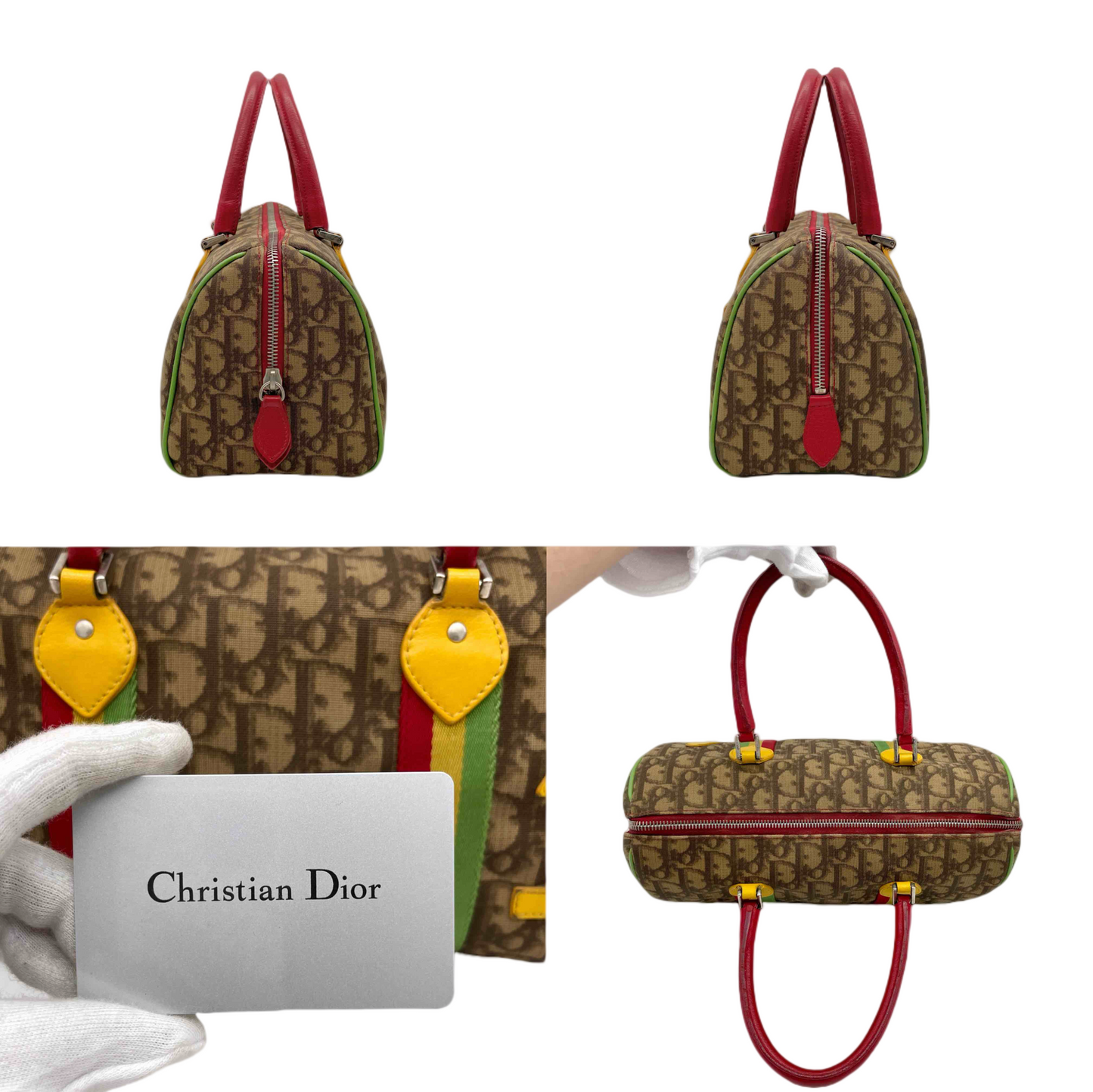RARE☆☆☆CHRISTIAN DIOR Rasta Line Trotter PVC No.1 Boston Handbag Brown &amp; Multi-color
