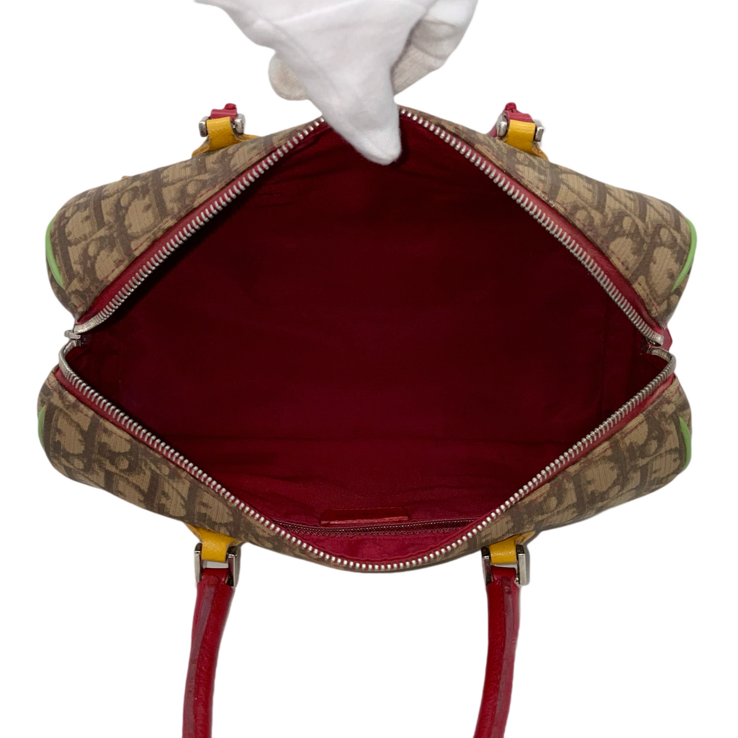 RARE☆☆☆CHRISTIAN DIOR Rasta Line Trotter PVC No.1 Boston Handbag Brown &amp; Multi-color