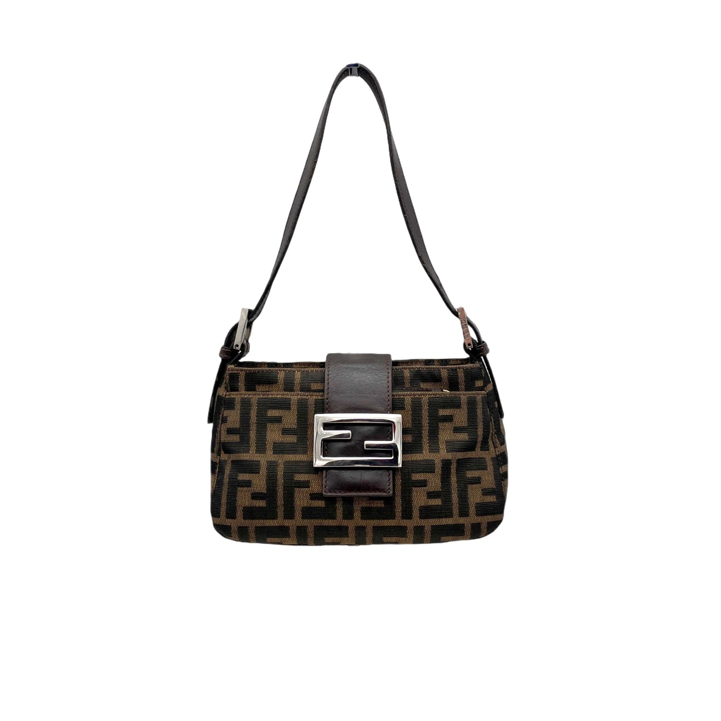 AUTH FENDI ZUCCA V-shaped Mamma Bucket Shoulder Bag