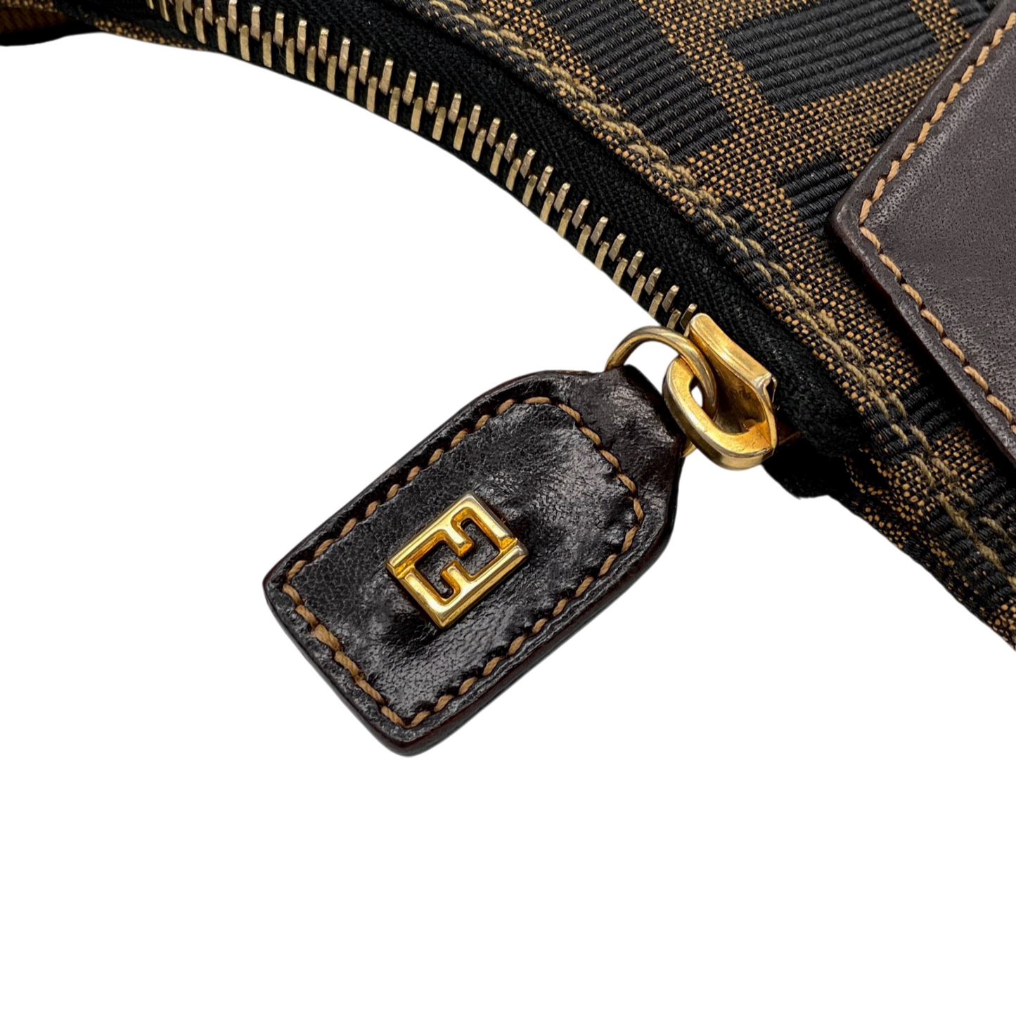 RARE★★★FENDI Zucca Canvas Leather Hobo Shoulder Bag Large Brown Gold