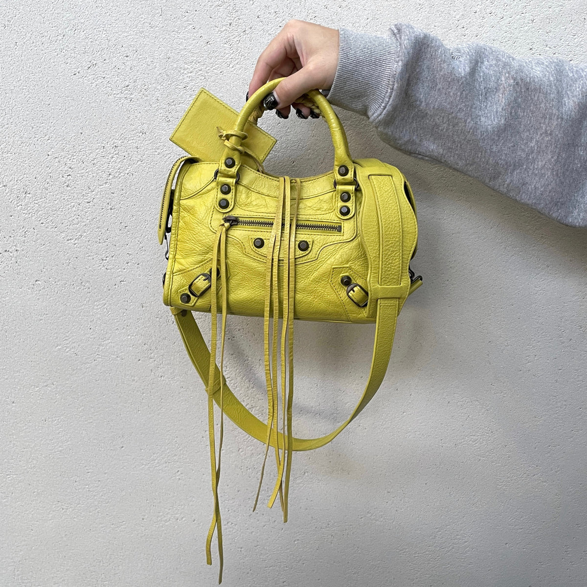 RAREBalenciaga The City Mini 2Way Hand Bag with Strap Neon Yellow 