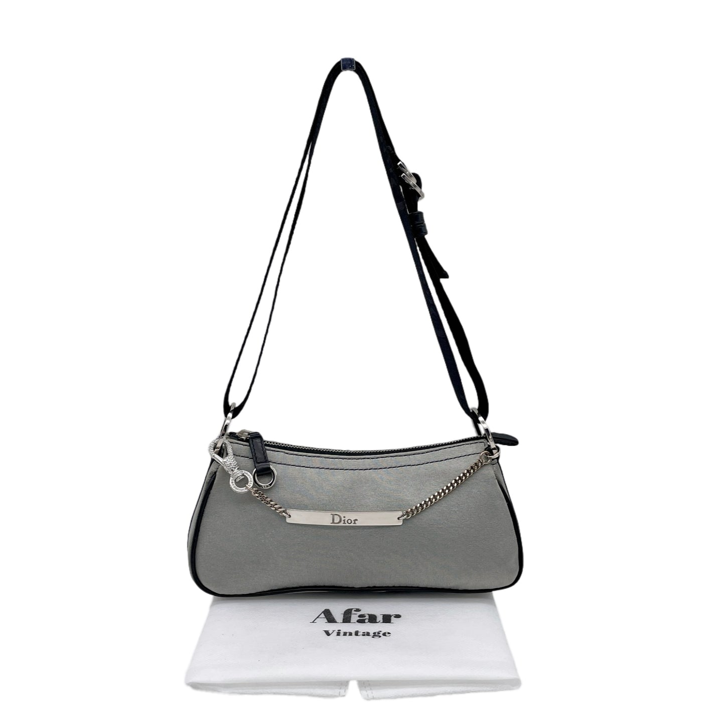 RARE☆☆☆☆CHRISTIAN DIOR Hardcore Line Rhinestone Chain Handle 2-Way Shoulder Bag PM Gray &amp; Black SHW