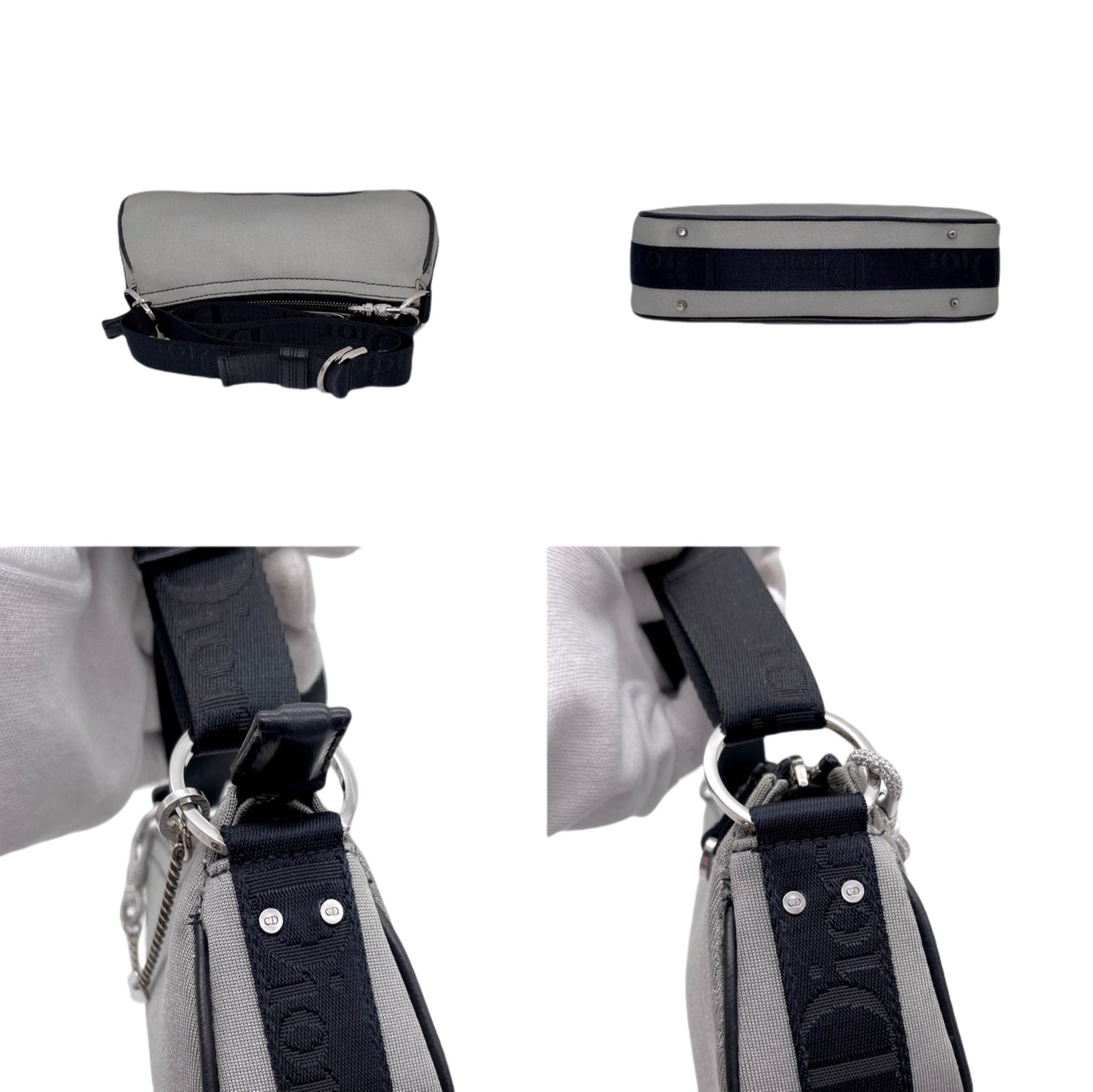 RARE☆☆☆☆CHRISTIAN DIOR Hardcore Line Rhinestone Chain Handle 2-Way Shoulder Bag PM Gray &amp; Black SHW