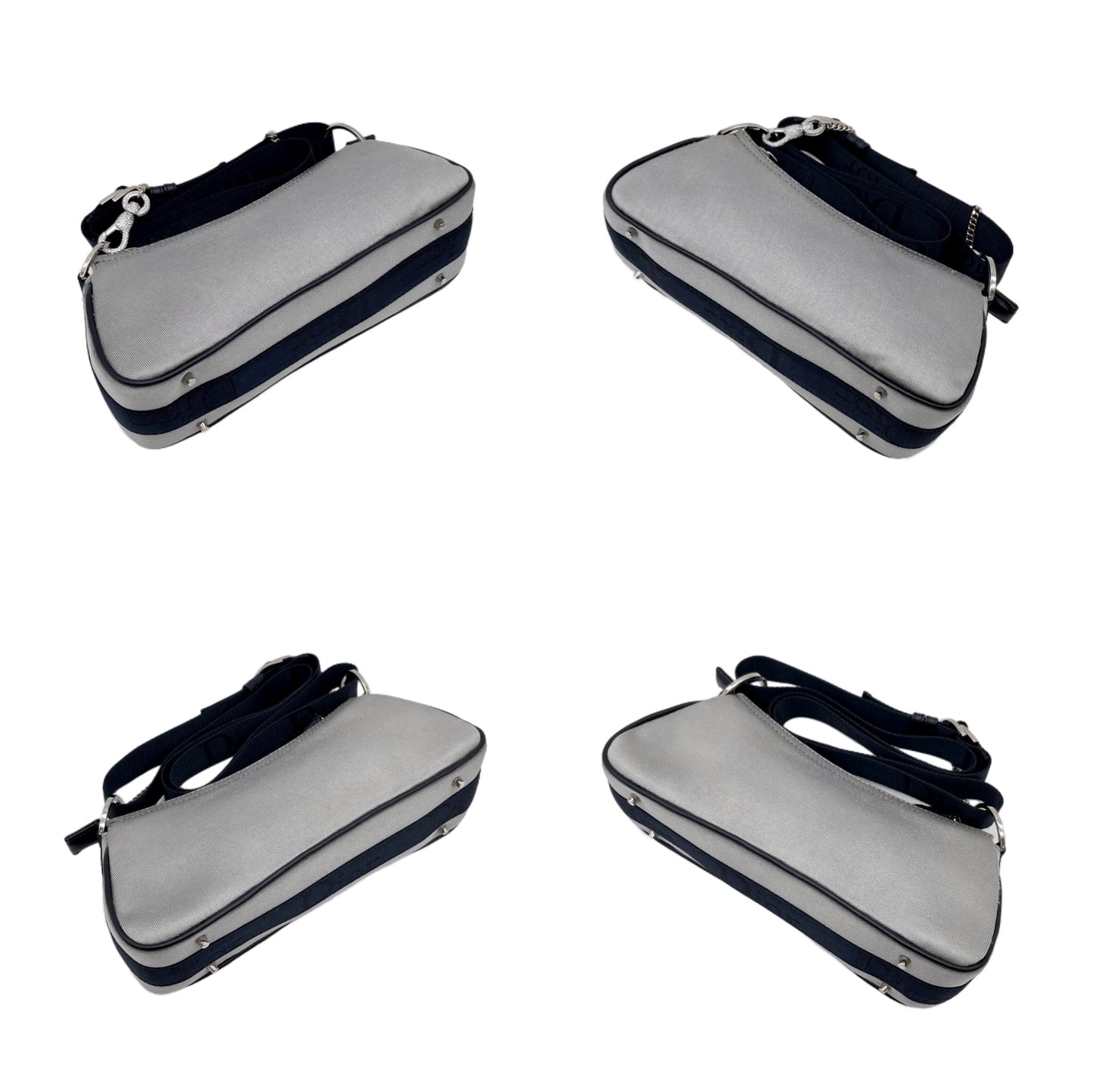 RARE☆☆☆☆CHRISTIAN DIOR Hardcore Line Rhinestone Chain Handle 2-Way Shoulder Bag PM Gray &amp; Black SHW